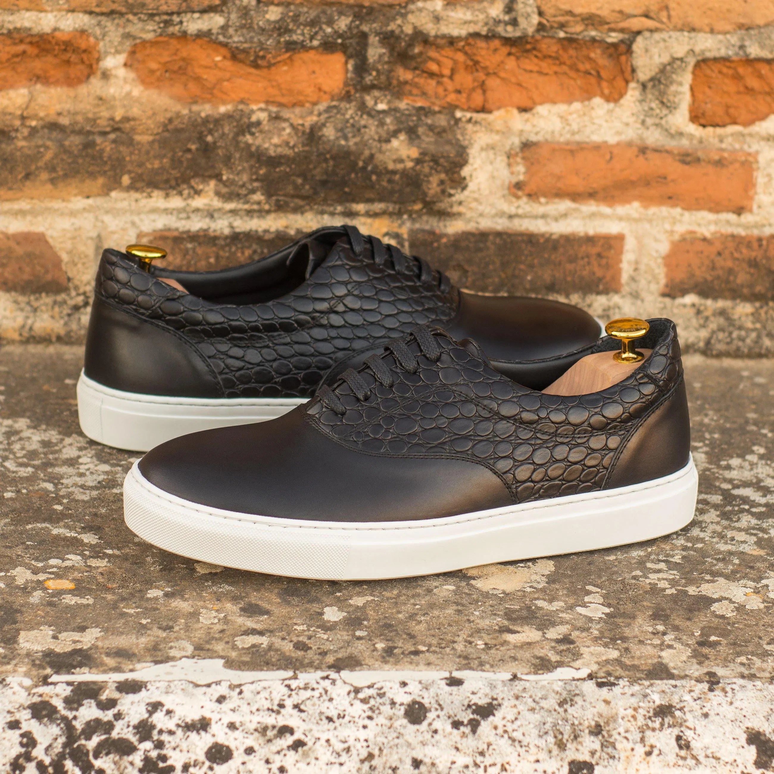 Black painted Mady Top Sider Sneaker with white soles, a stylish cupsole trainer