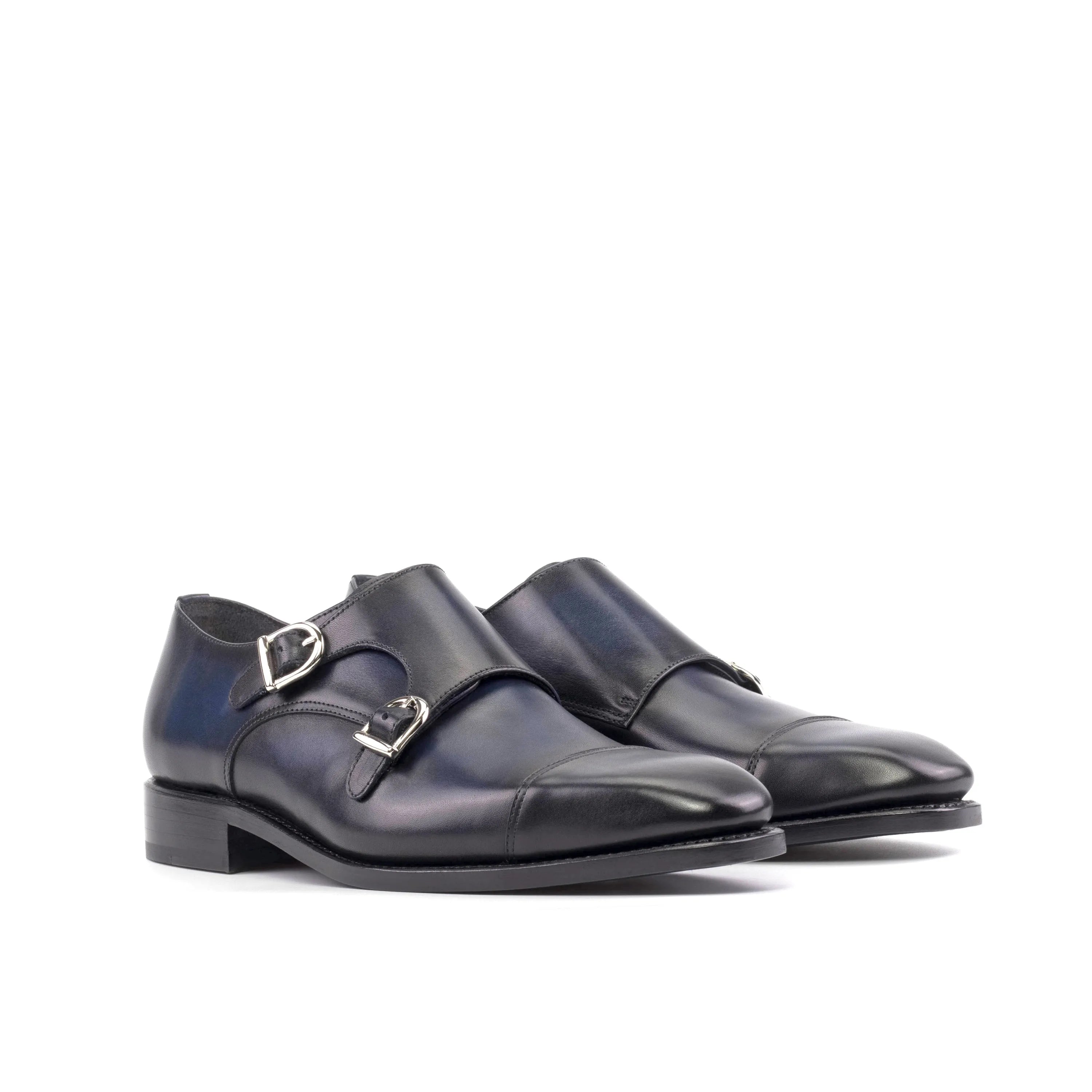 Pair of blue leather monk strap shoes from the Magnus Double Monk collection
