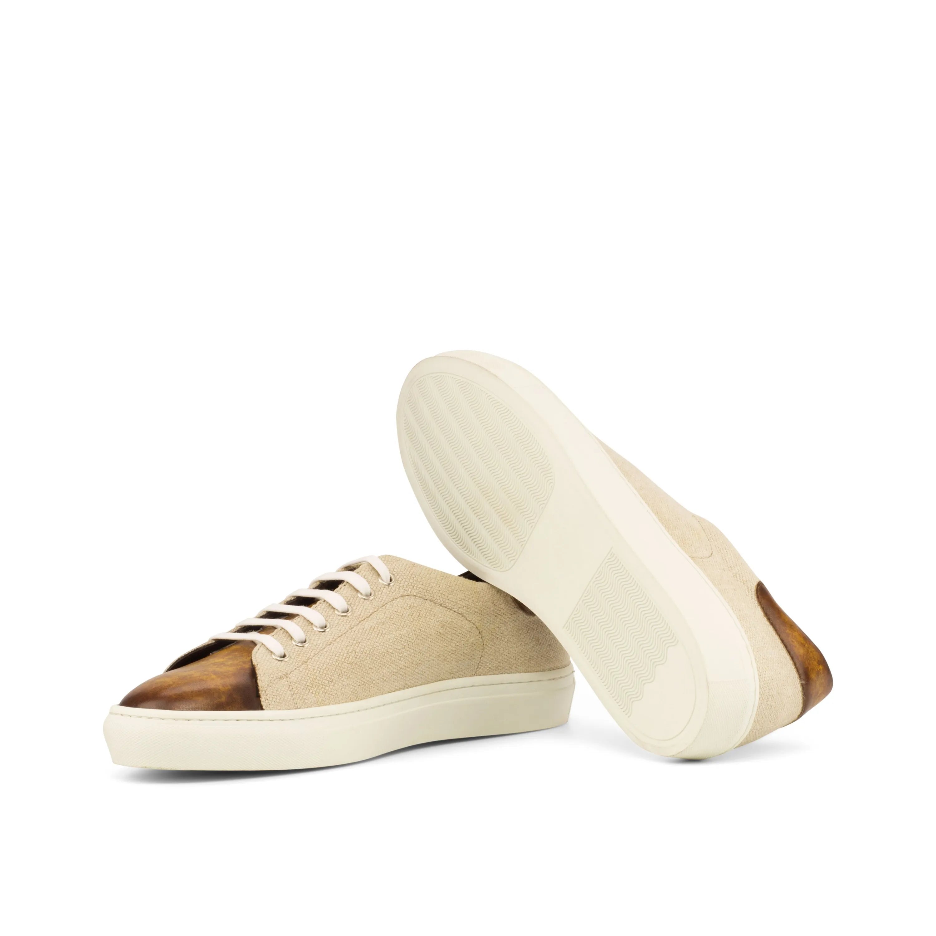 Tan leather Makya Trainer Patina Sneakers featuring a durable cupsole design