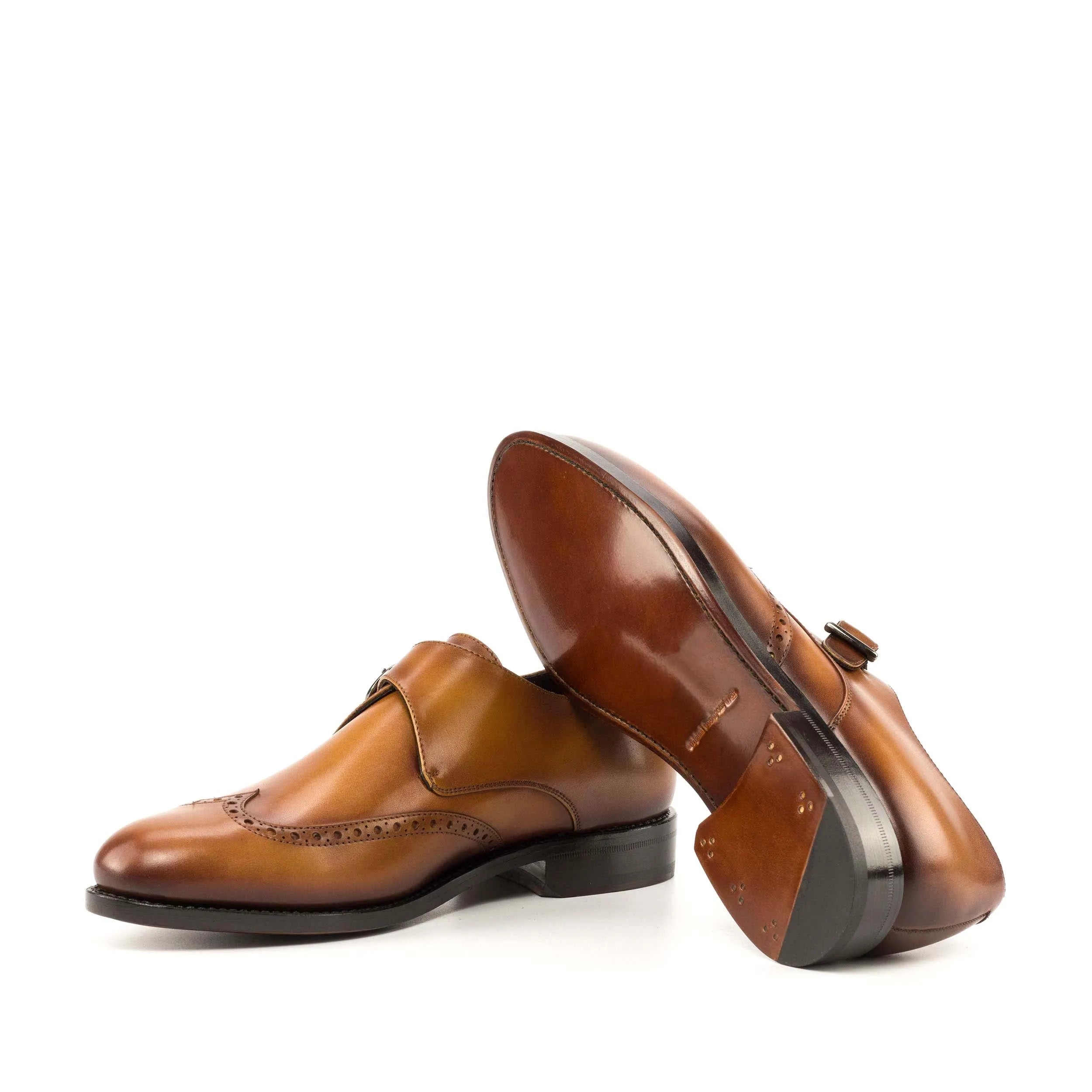 Brown leather monk strap shoes from the Manio Single Monk collection for stylish business days