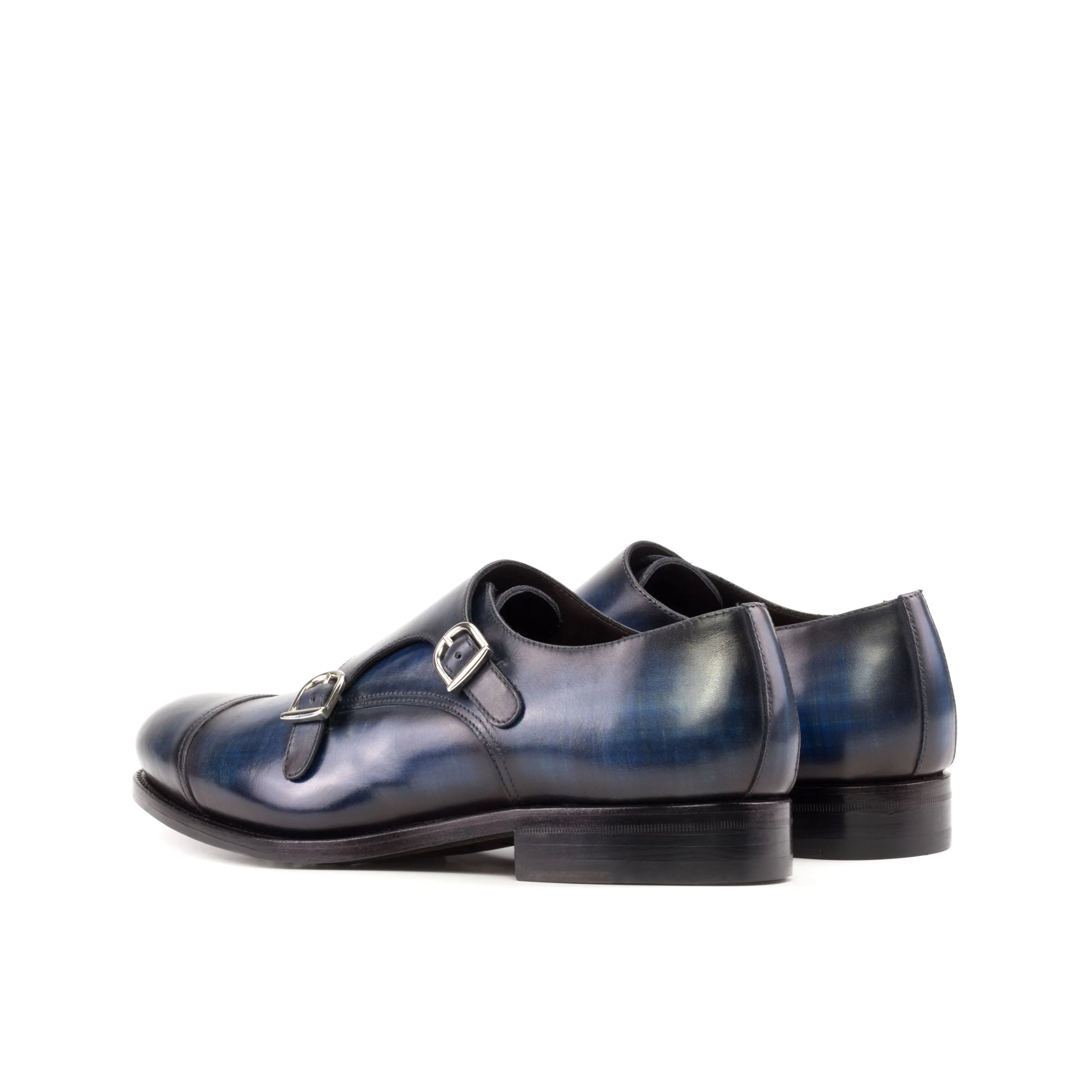 Blue leather Manni Patina Double Monk strap shoes for a stylish fast lane look
