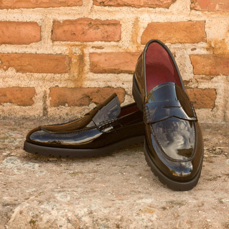 Shiny black penny loafers from Marina Ladies Loafers collection for elegant style