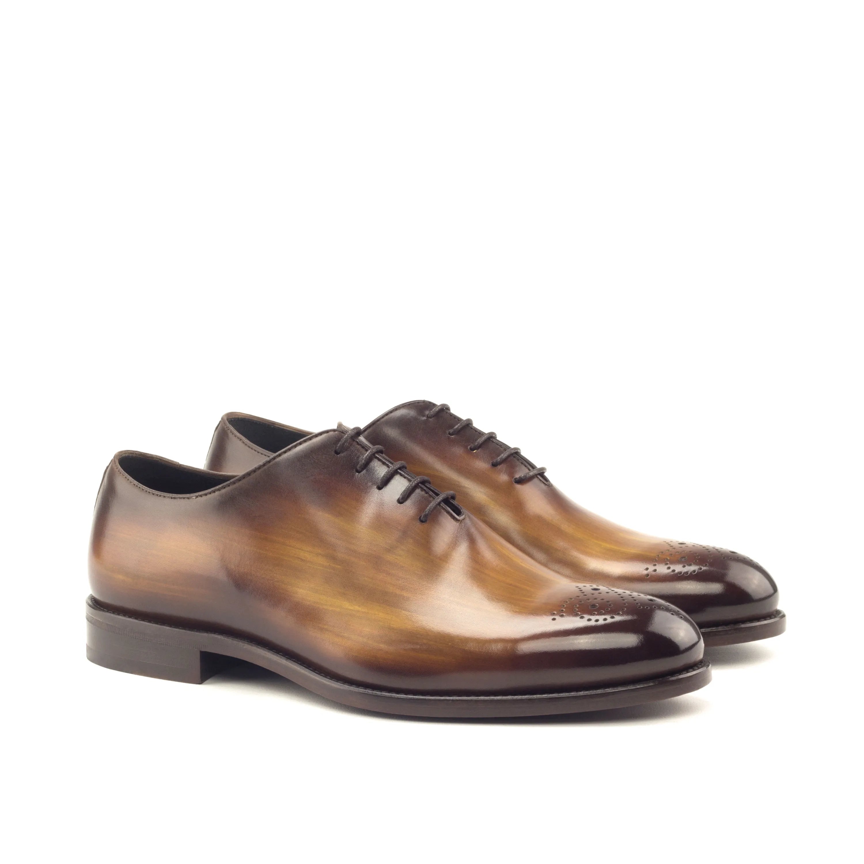 Brown leather dress shoes, Mario Whole Cut Patina, luxury bespoke shoes for men