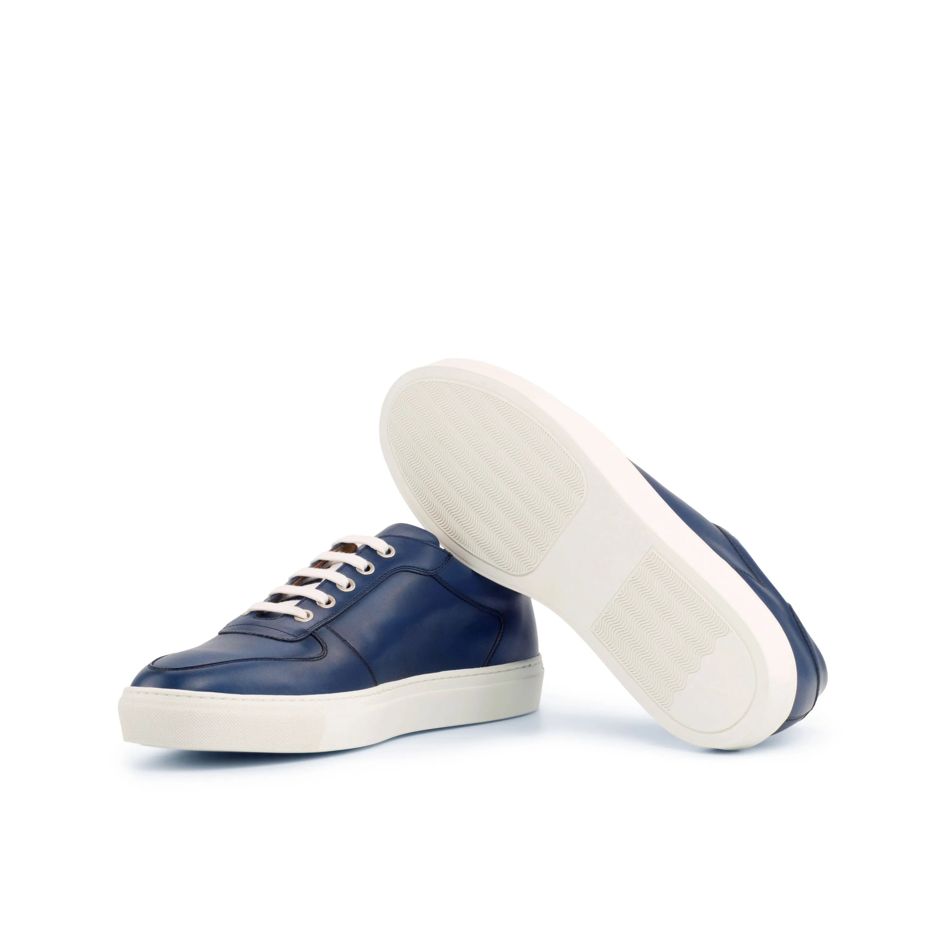 Navy leather Markey77 Low Top Sneaker, luxury bespoke shoes for men, stylish trainer sneaker