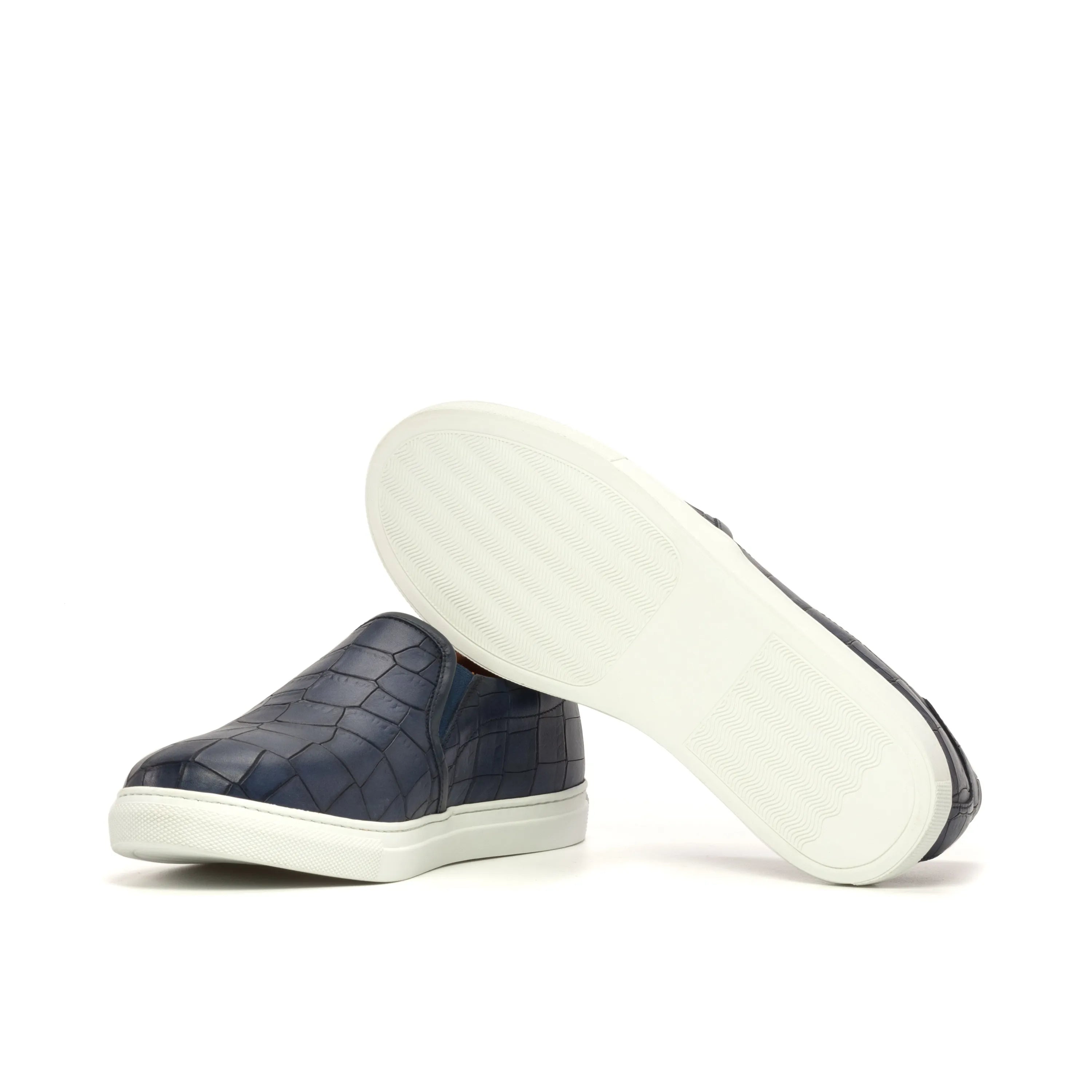 Marlos slip-on sneaker featuring a blue crocodile pattern for luxury bespoke shoes for men