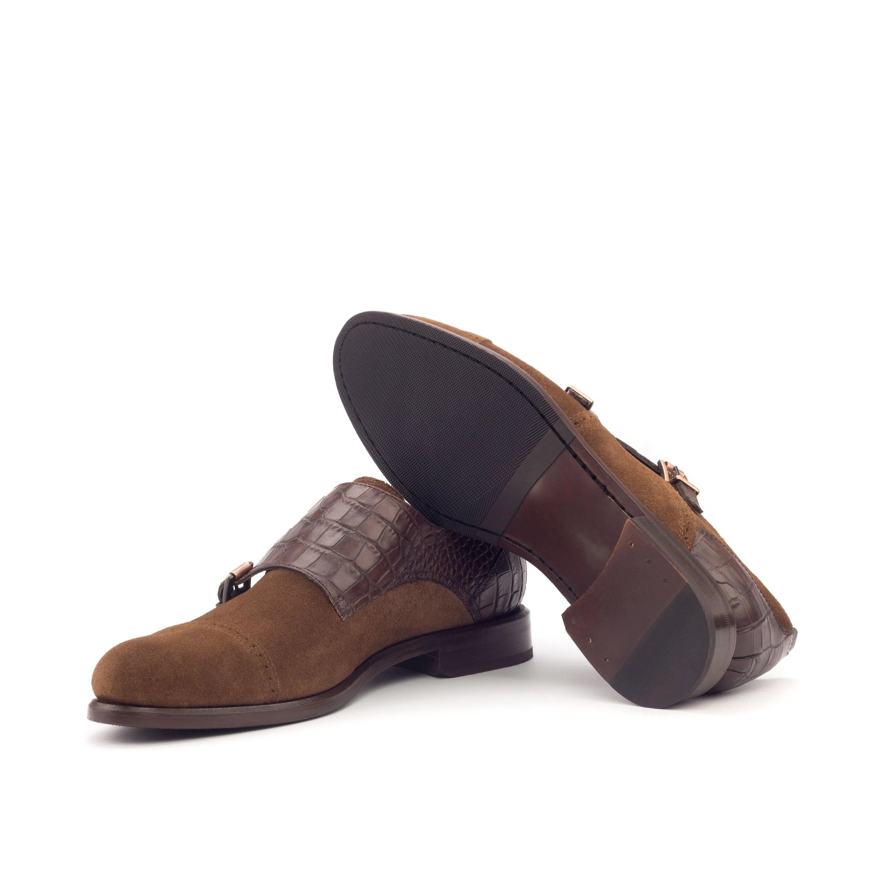 Brown leather Mary Woman Double Monk II shoes featuring a stylish double monk strap design