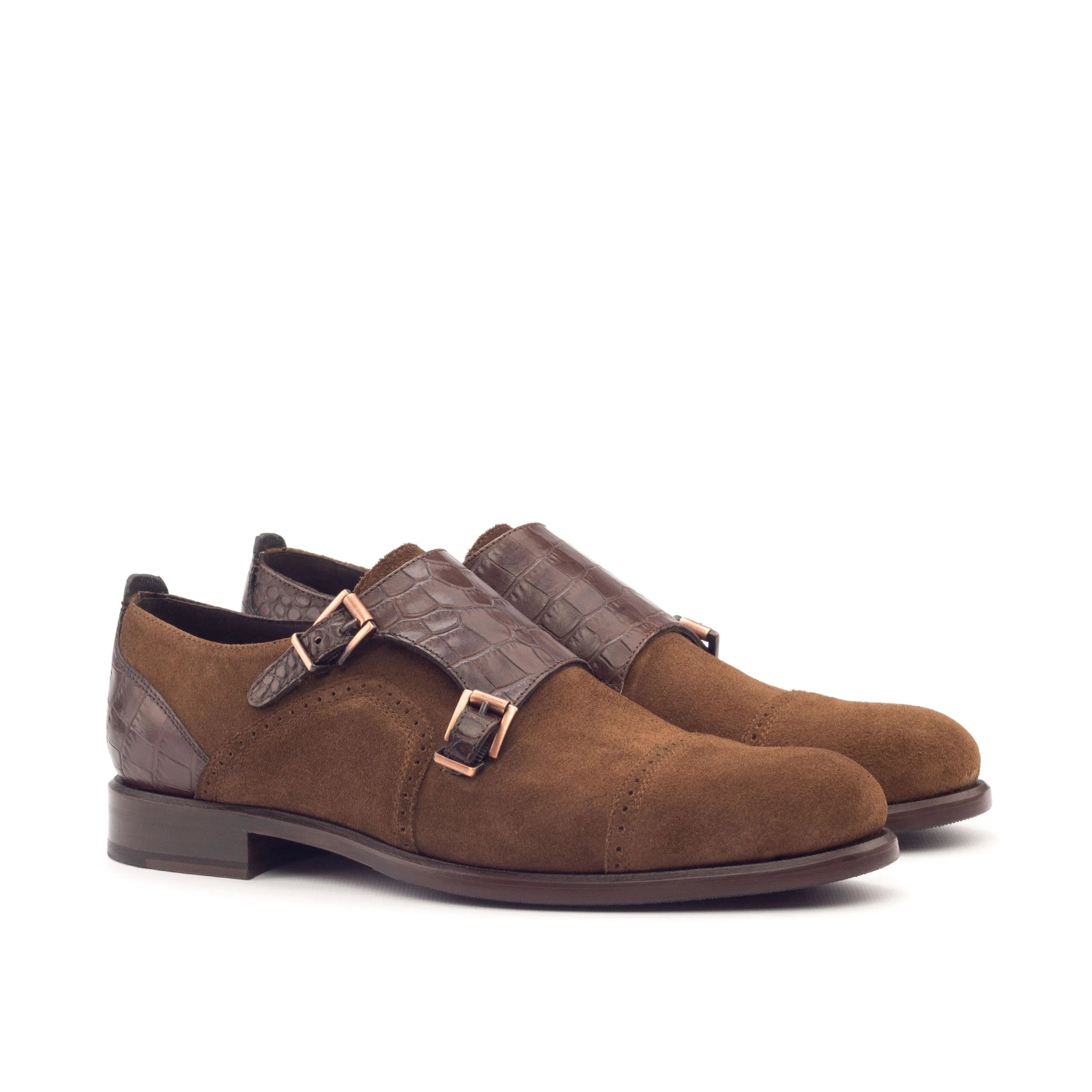 Brown leather Mary Woman Double Monk II shoes featuring a stylish double monk strap design