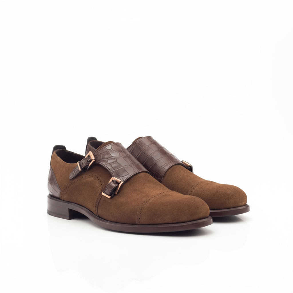 Brown leather double monk strap shoes from the Mary Woman Double Monk collection