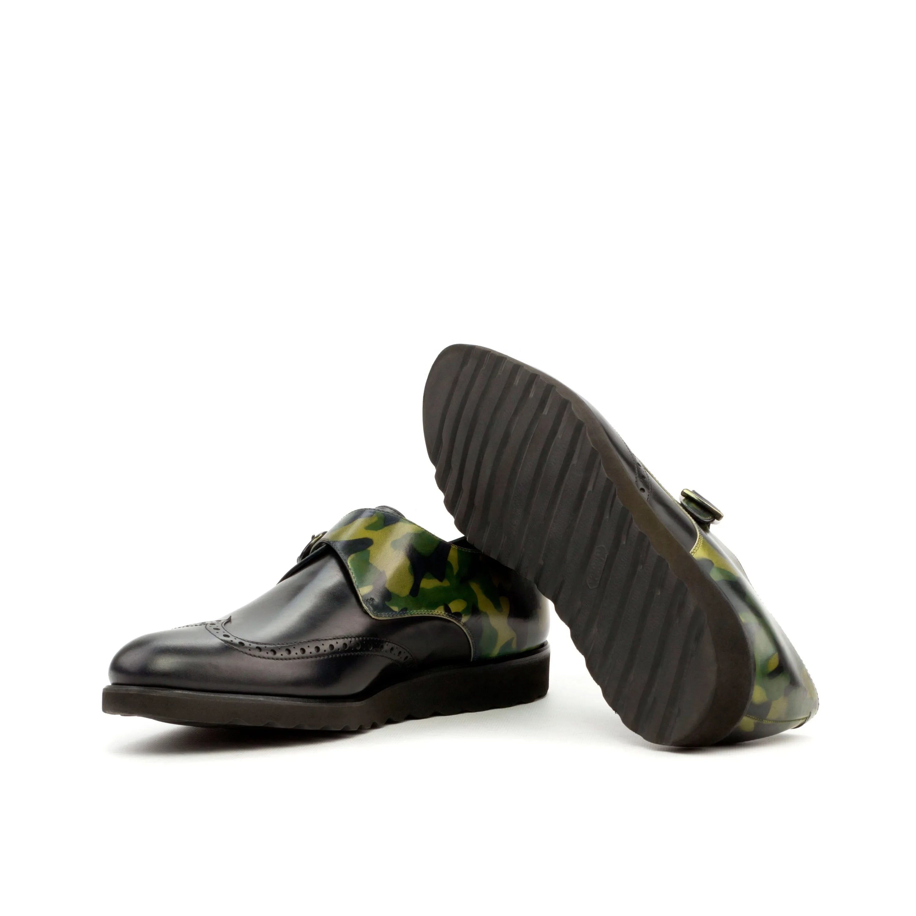 Camouflage-accented leather Mason Patina Single Monk strap shoes for stylish footwear