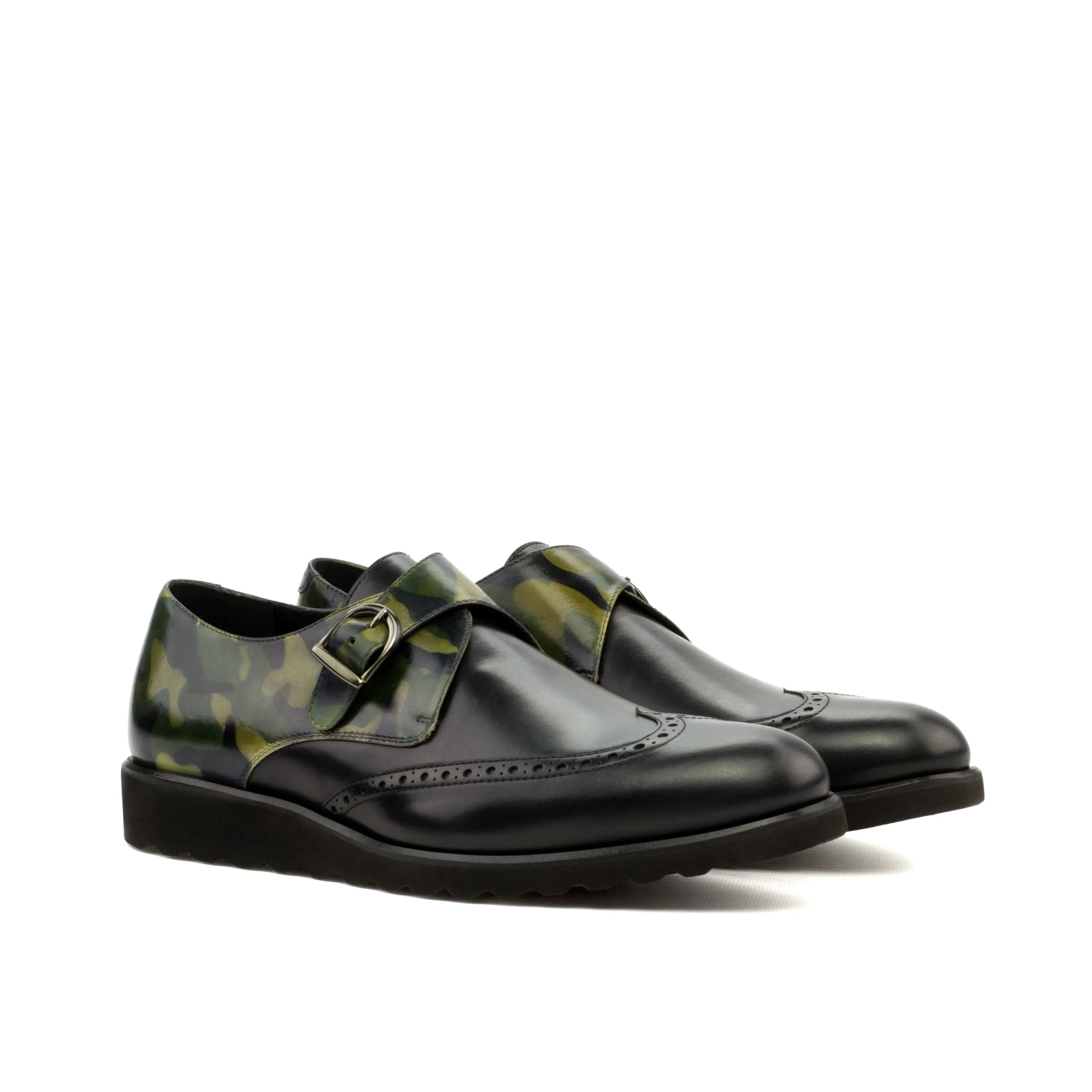 Camouflage-accented leather Mason Patina Single Monk strap shoes for stylish versatility