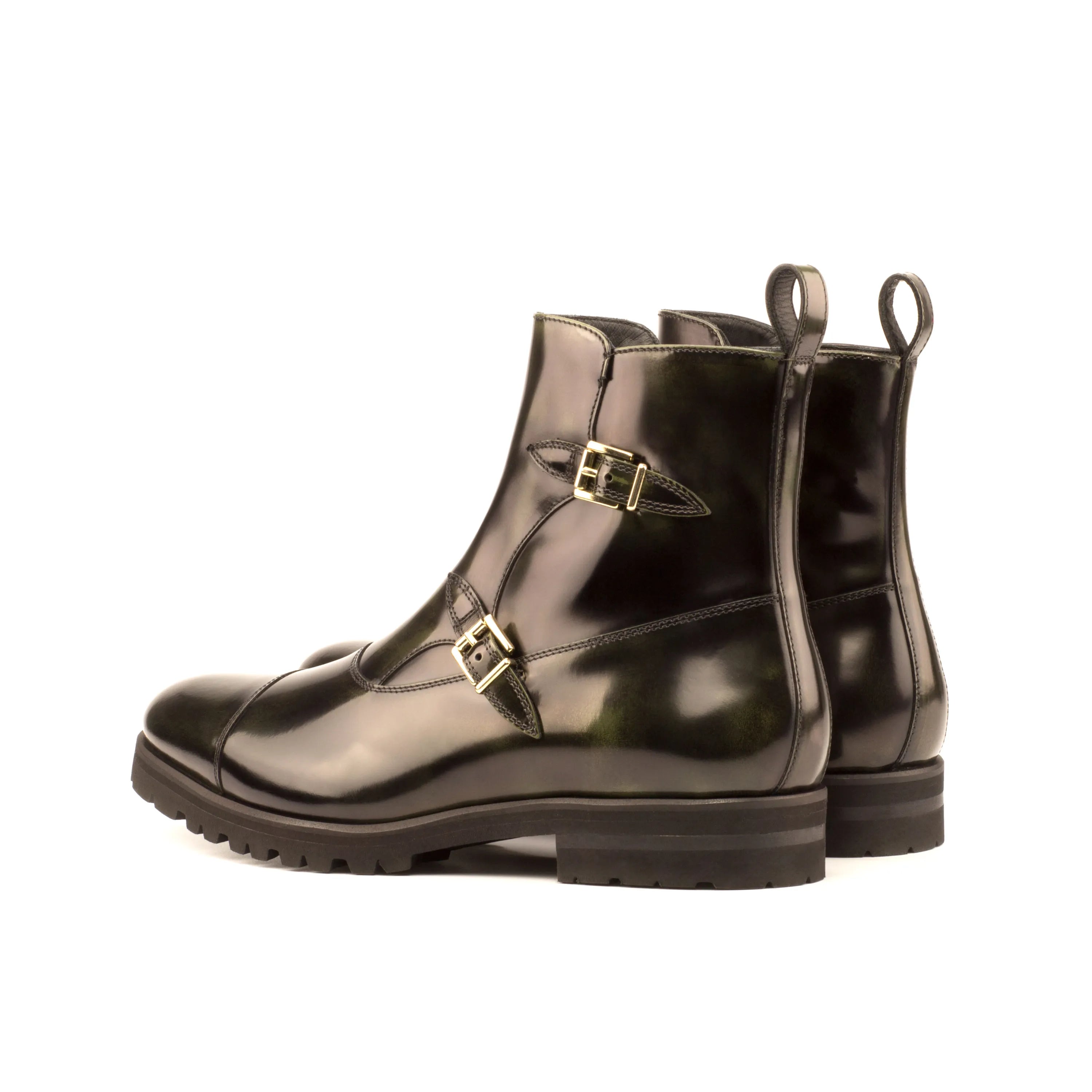 Shiny black leather monk strap boots from Matua Octavian, perfect for stylish outings