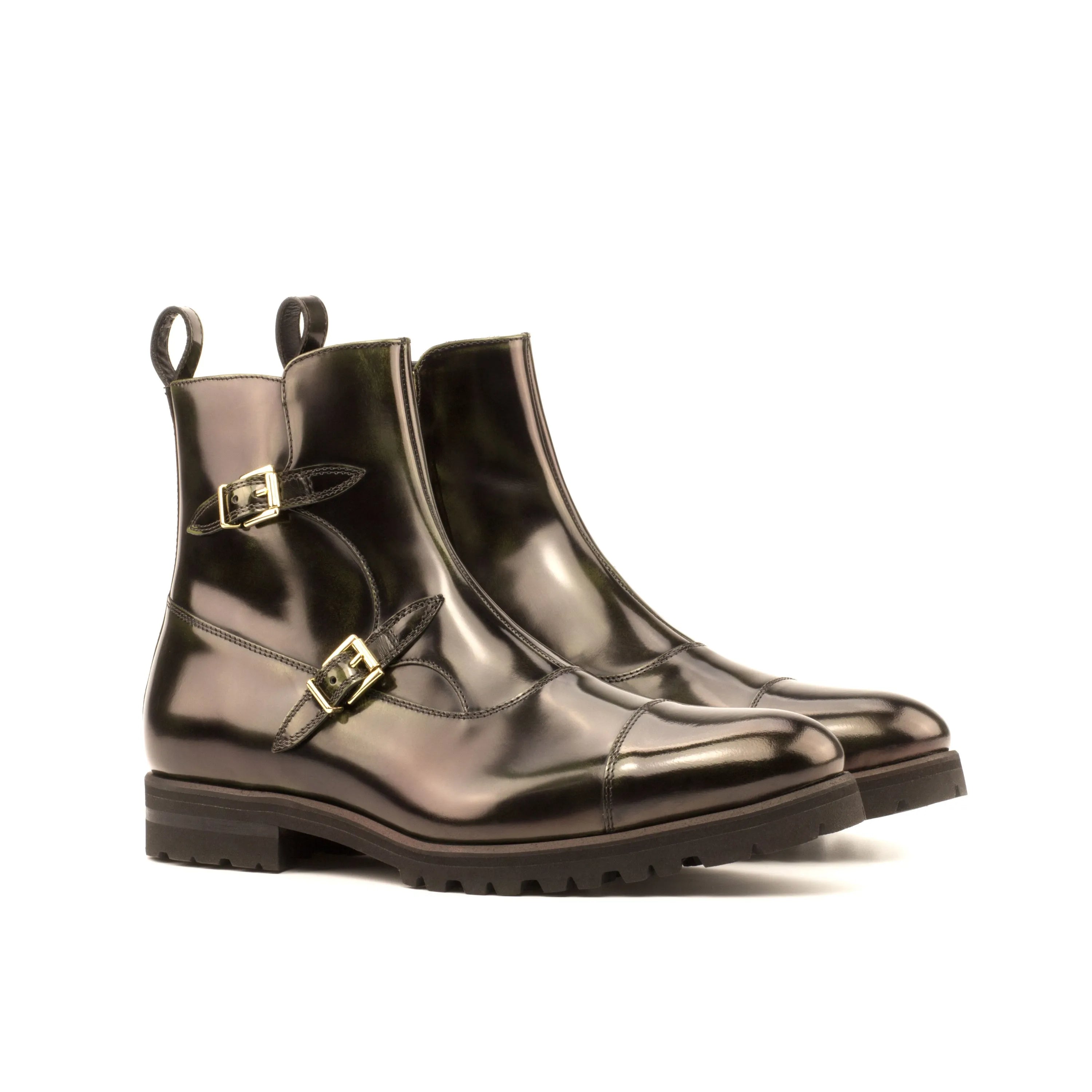 Shiny brown leather monk strap boots from the Matua Octavian collection