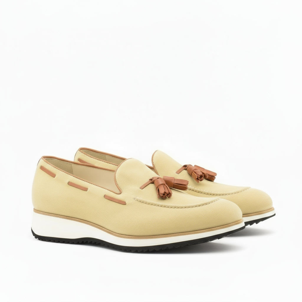 Beige suede tassel loafers, Mena Loafers, luxury bespoke shoes for men