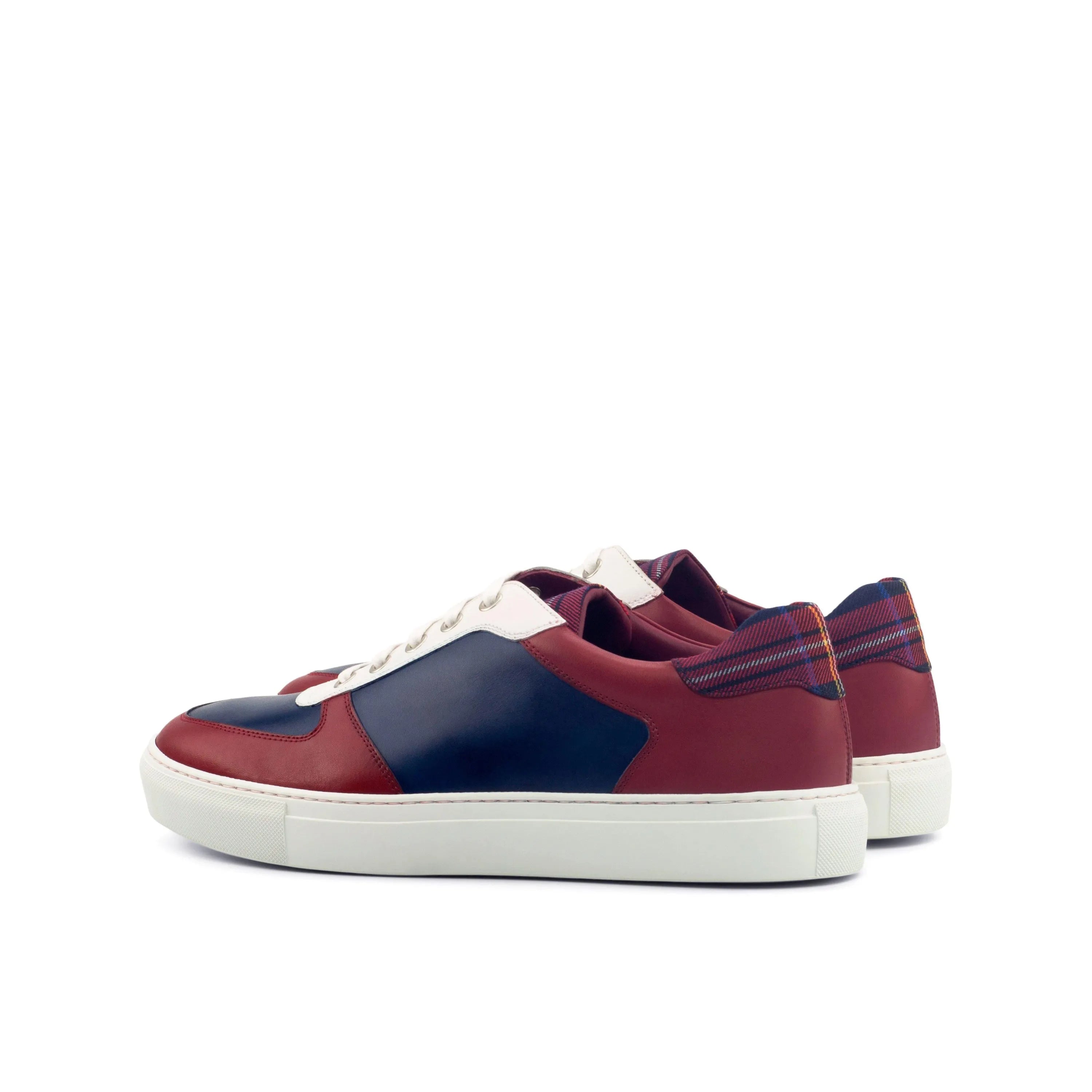 Burgundy and navy leather Milo Low Top Sneaker with painted calf details