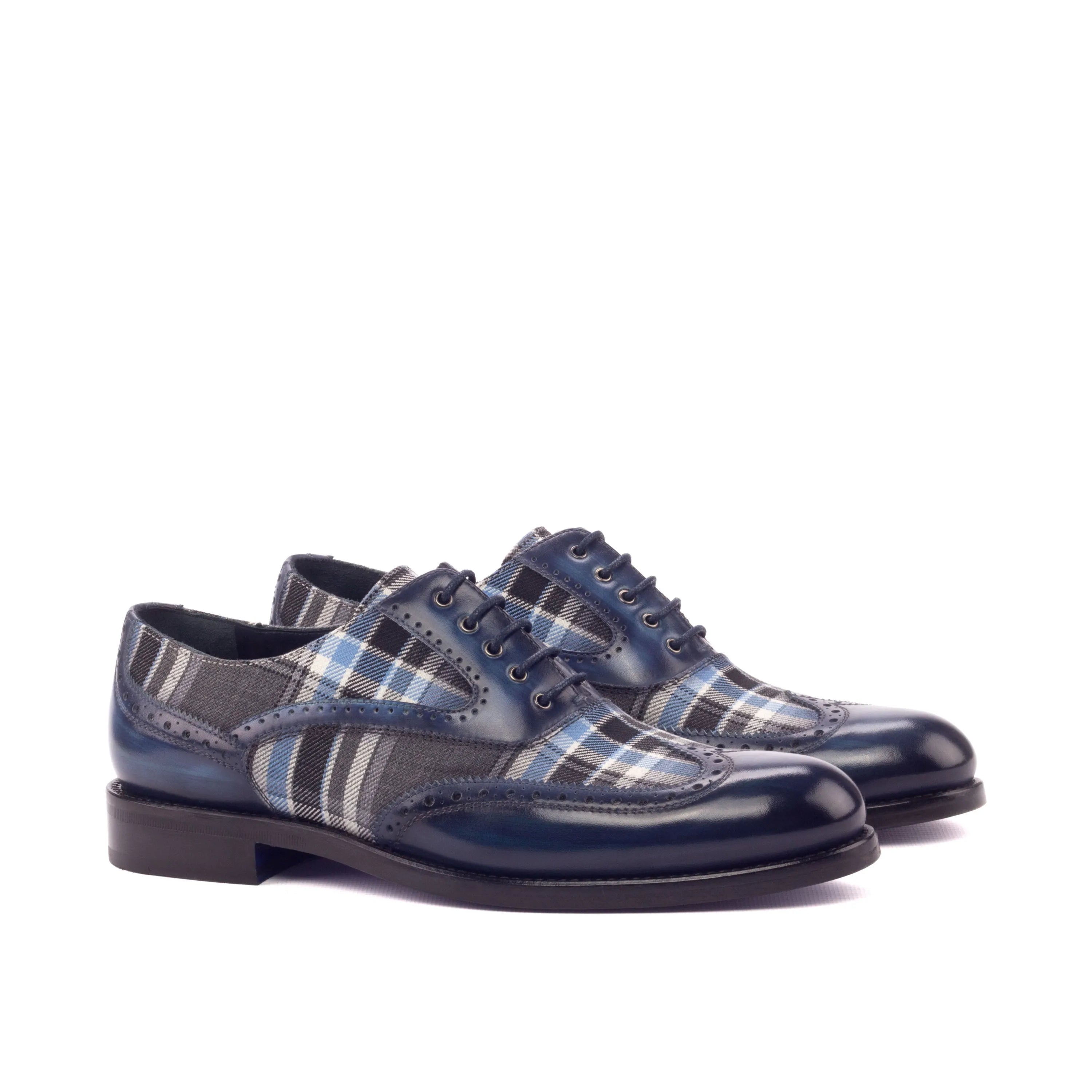Blue leather and plaid dress shoes, Mira Ladies Full Brogue Shoes for elegant occasions