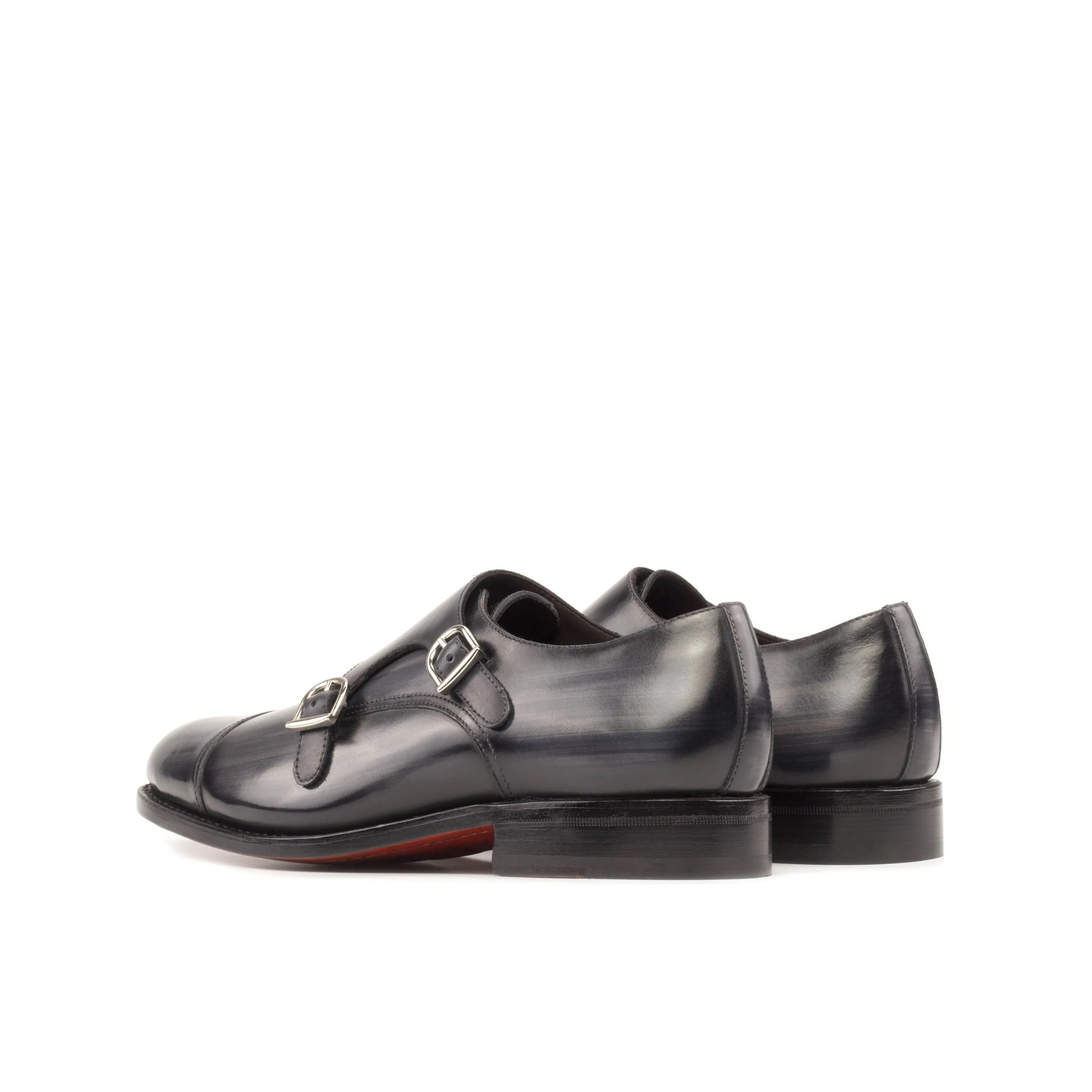 Pair of black leather monk strap shoes, Moedar Patina Double Monk, stylish and sophisticated