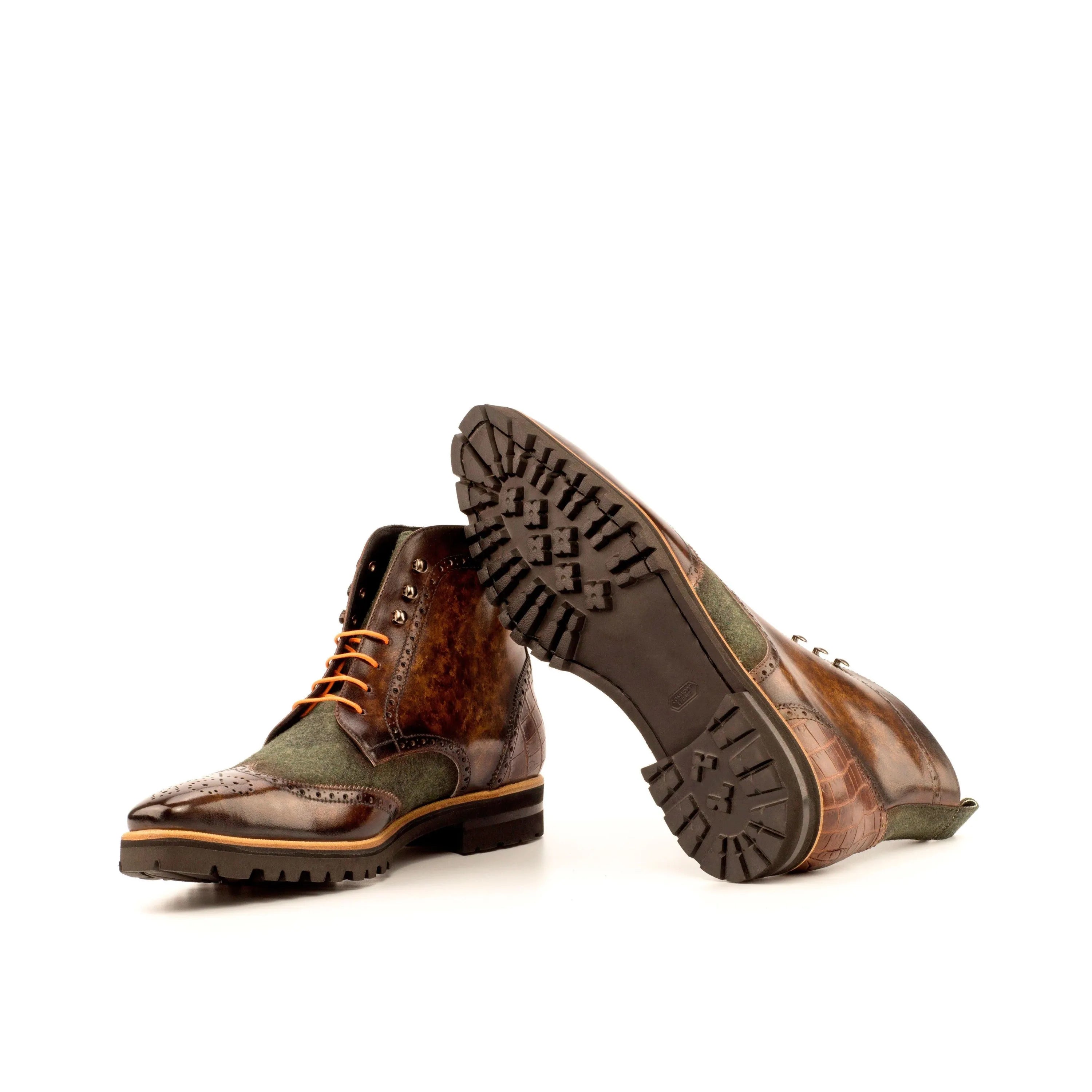 Brown and green leather Molim Military Brogue Boots II for stylish versatility