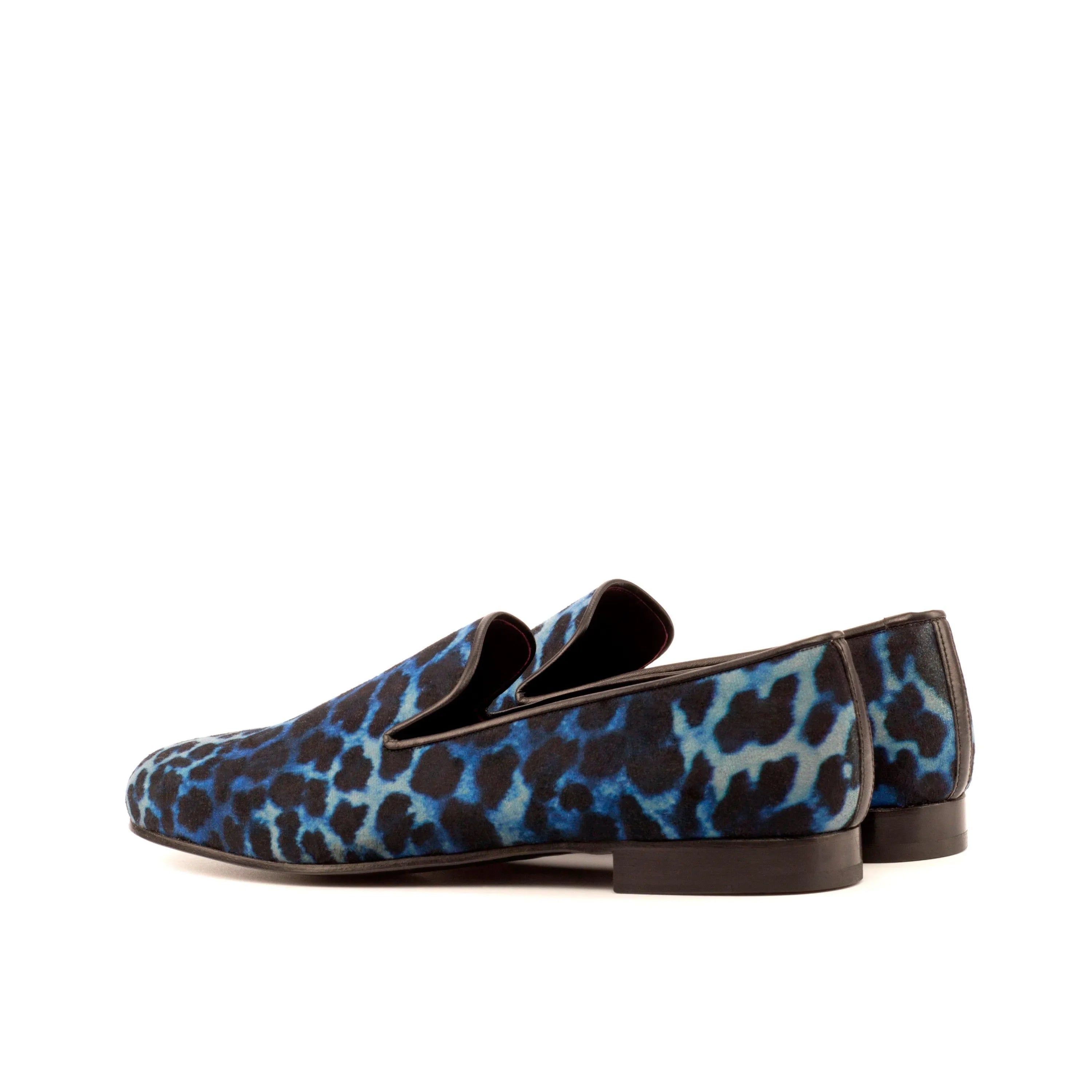 Blue leopard print loafers, Monaz Wellington slip on for stylish footwear choices