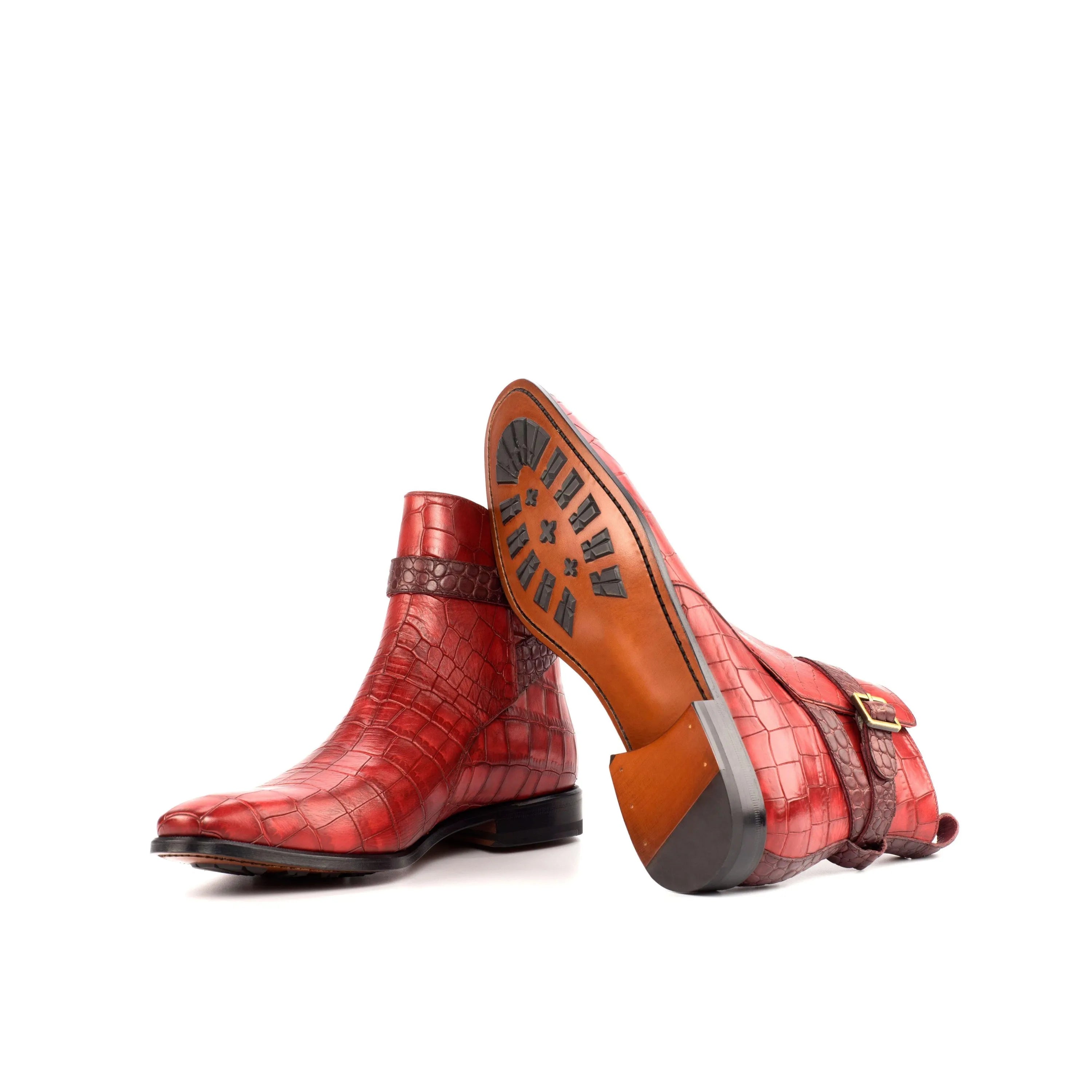 Red crocodile-patterned leather Monday Croc Jodhpur boots for a stylish look