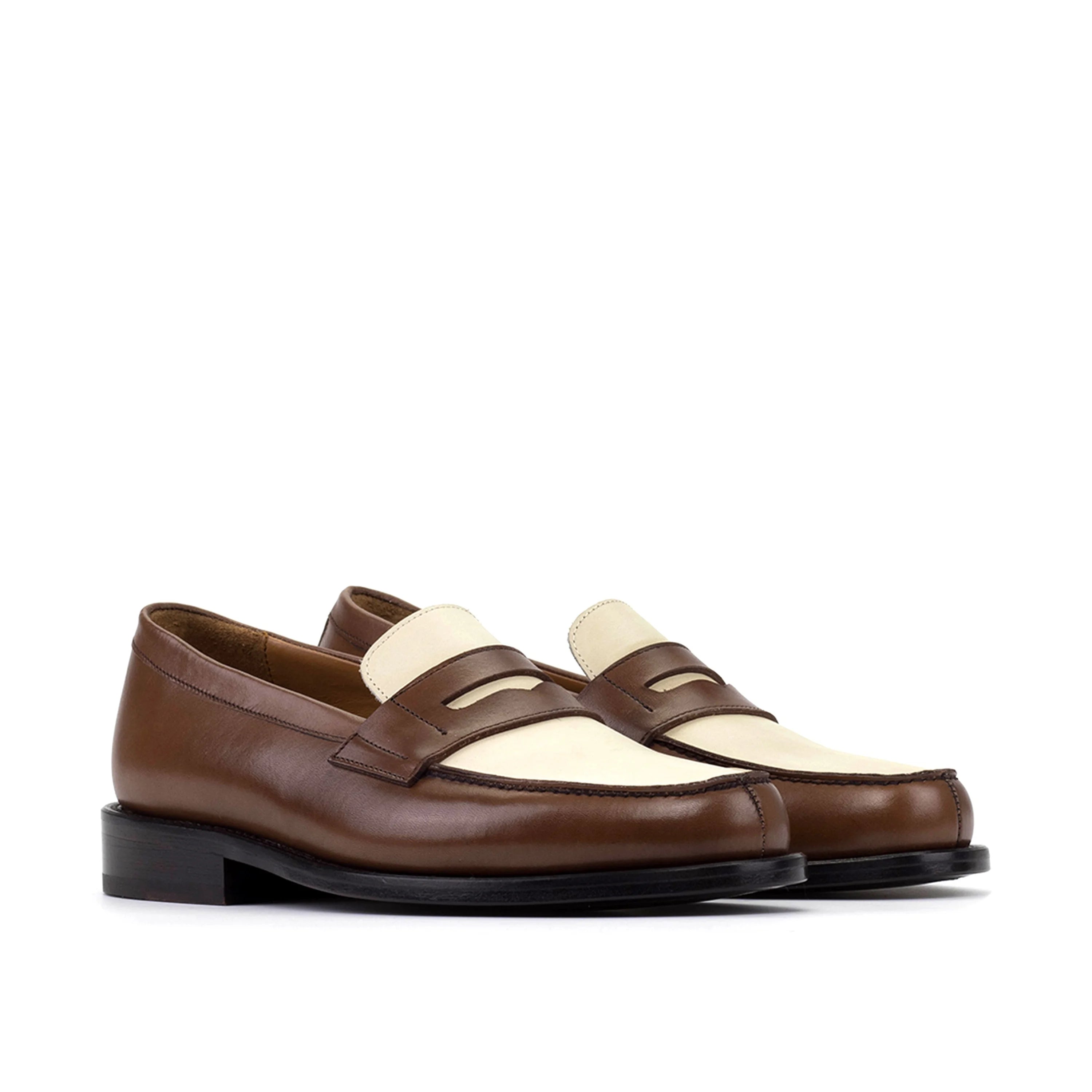 Brown and cream MondayOne penny loafers with painted calf leather sole
