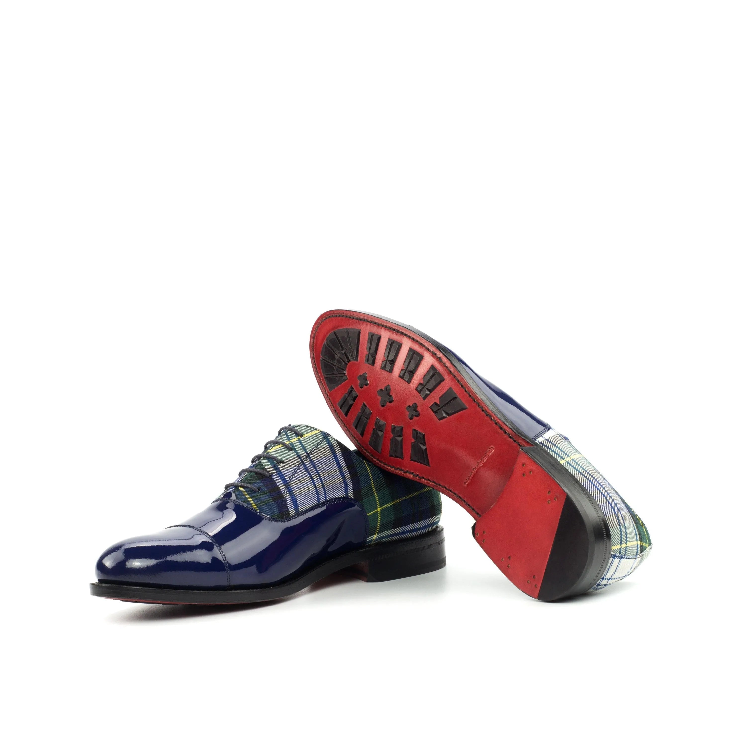 Elegant Monty Oxford Shoes featuring blue plaid design for sophisticated style