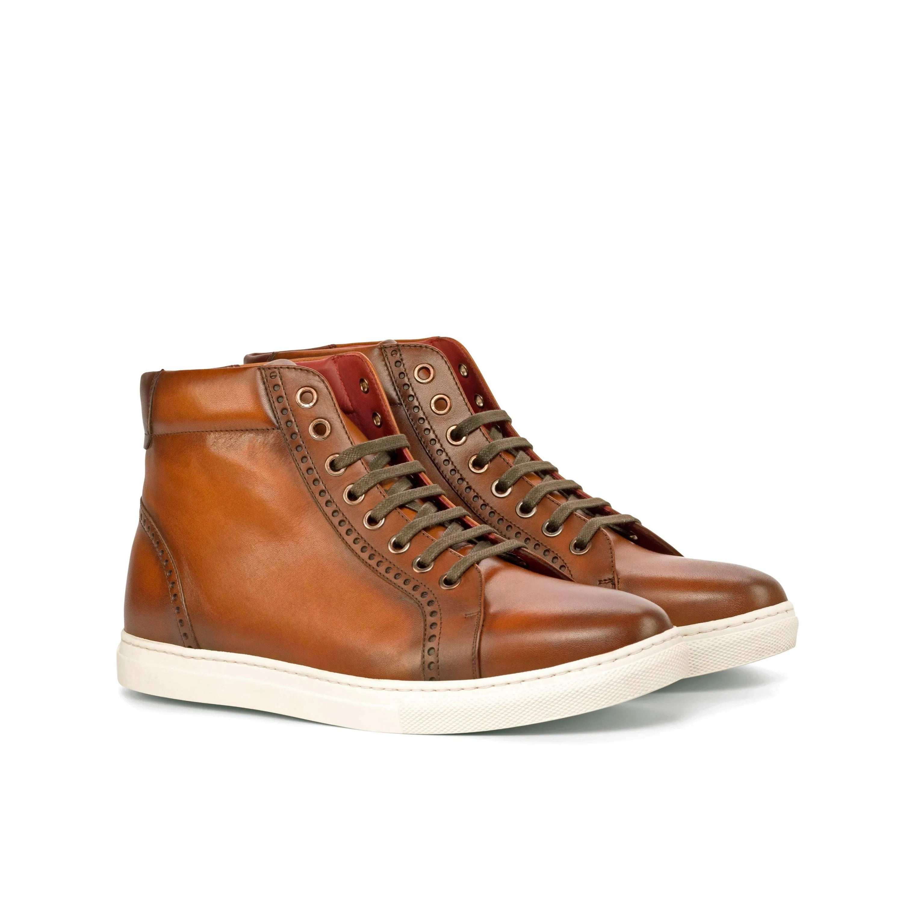 Brown leather high-top sneakers, Moon High Kicks Sneakers II, made from painted calf skin