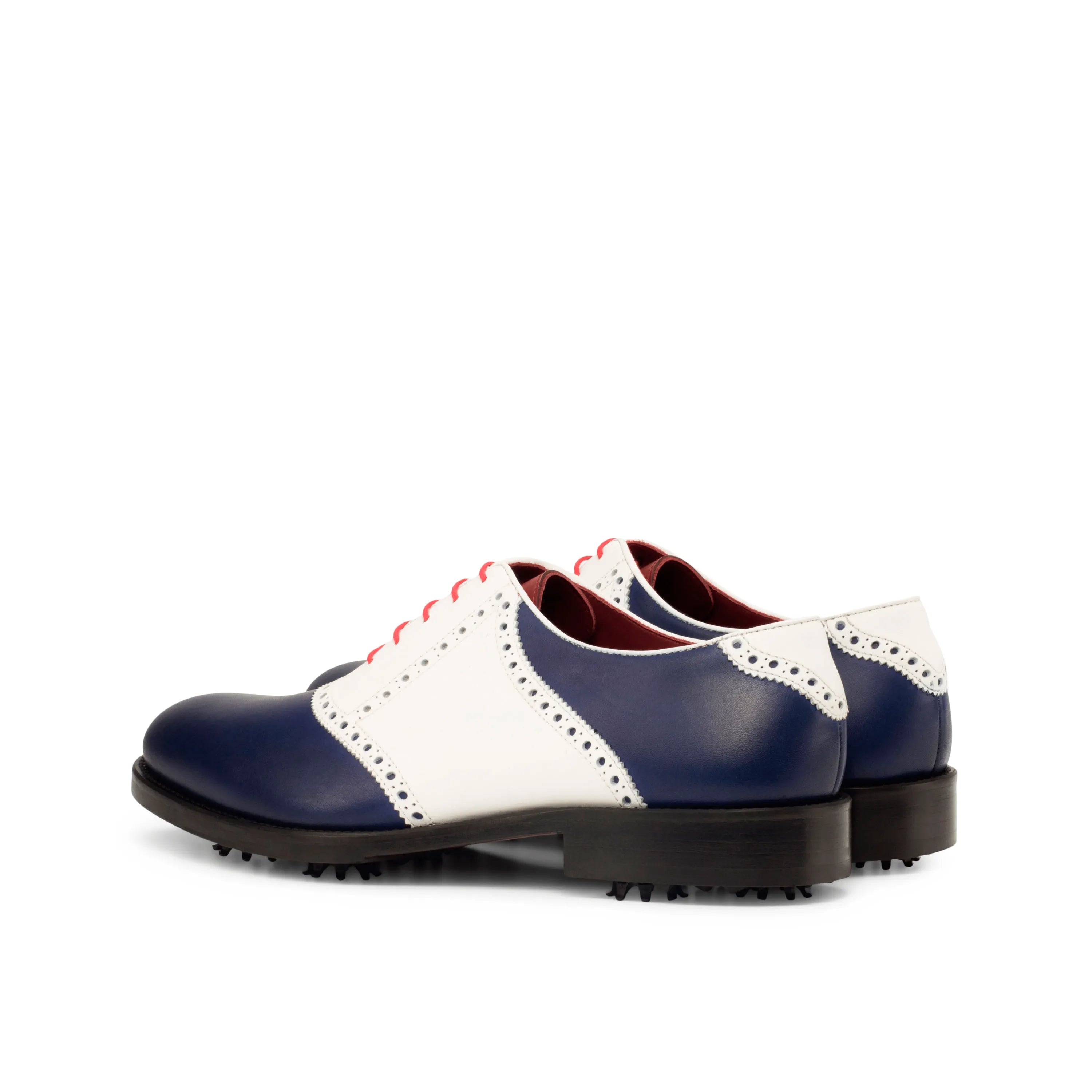 Two-tone Murciano saddle golf shoes featuring painted calf leather design