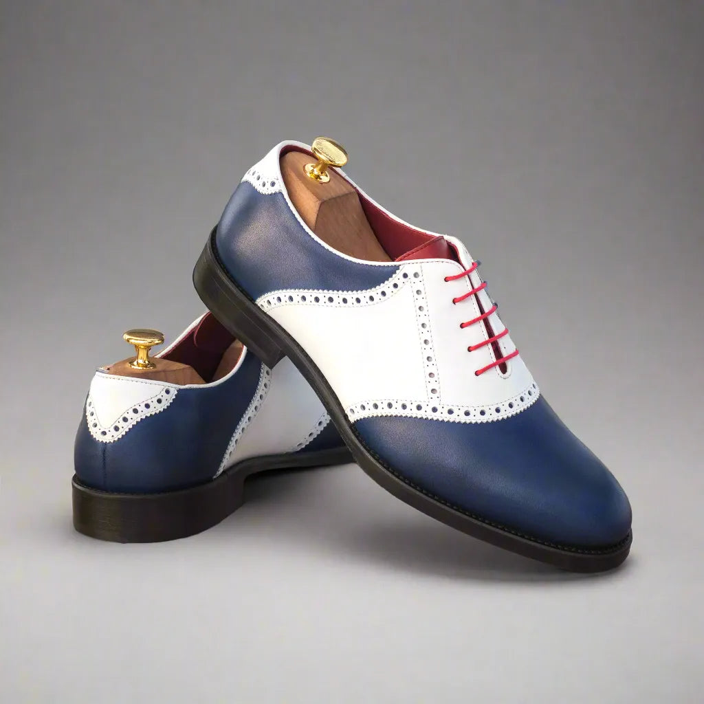 Two-tone leather Murciano saddle golf shoes crafted from painted calf leather