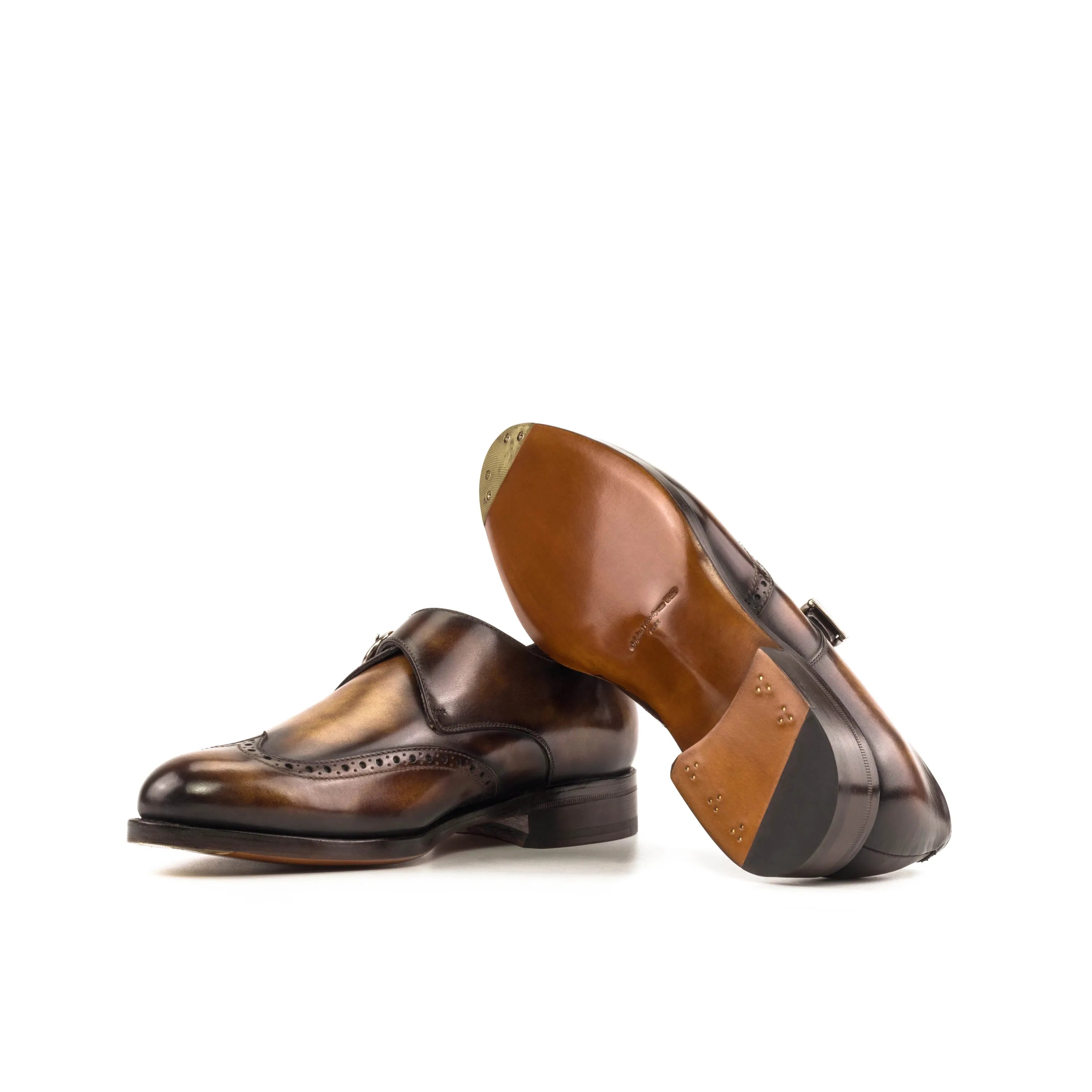Brown leather monk strap dress shoes from Nar Patina Single for a stylish fast lane look