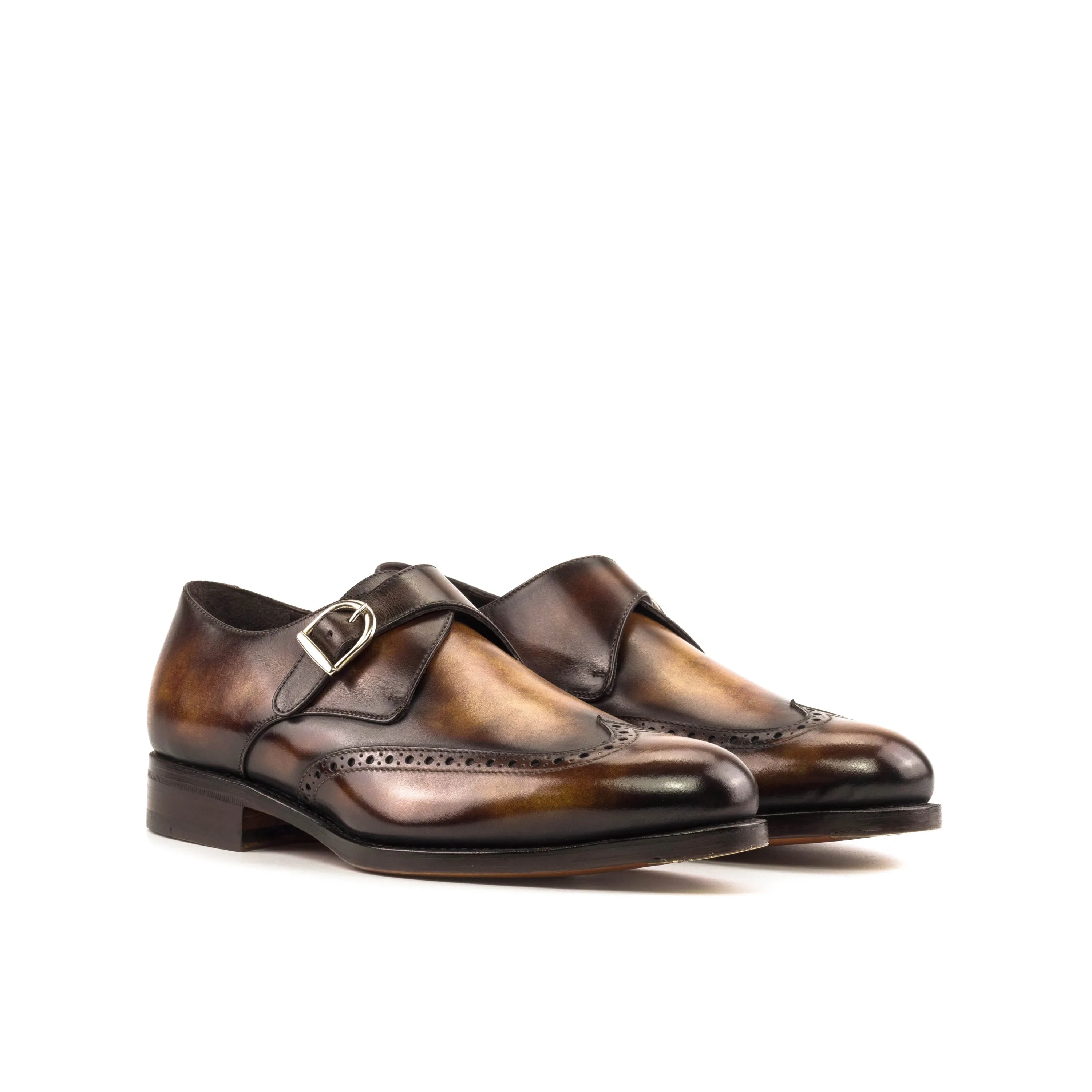 Brown leather monk strap shoes from Nar Patina Single for a polished, stylish look
