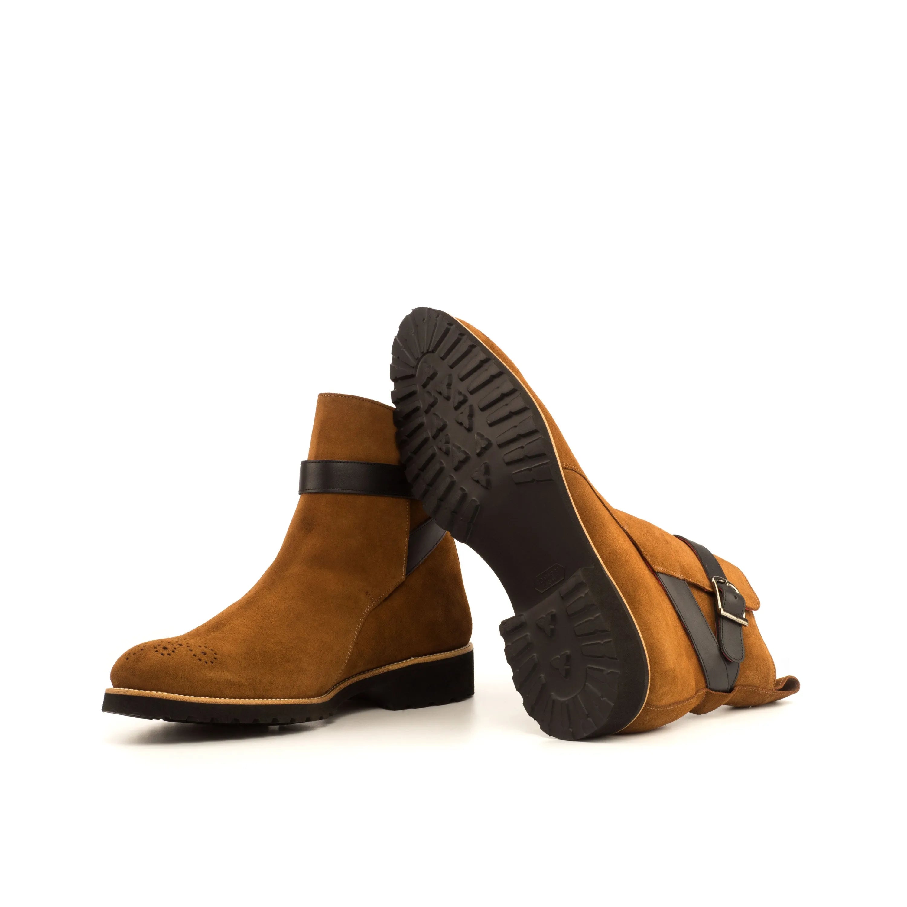 Brown suede ankle boots, perfect for casual style, featuring Navajo Jodhpur design elements