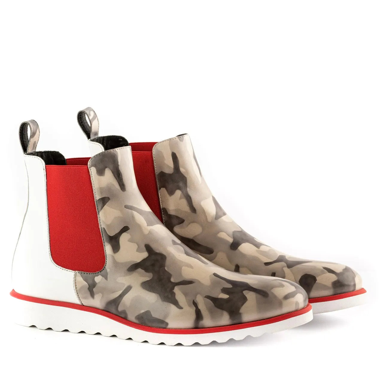 Camouflage Nezarr II Chelsea Patina Boots showcasing stylish and unique design
