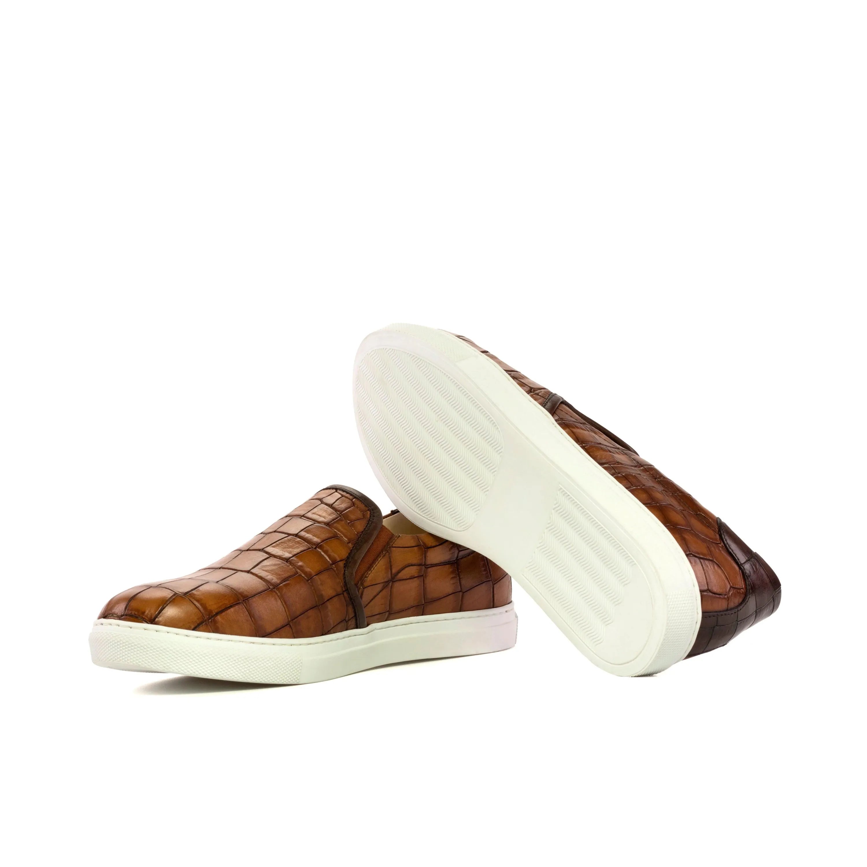 Brown painted croco Nino slip on sneaker featuring a stylish crocodile pattern