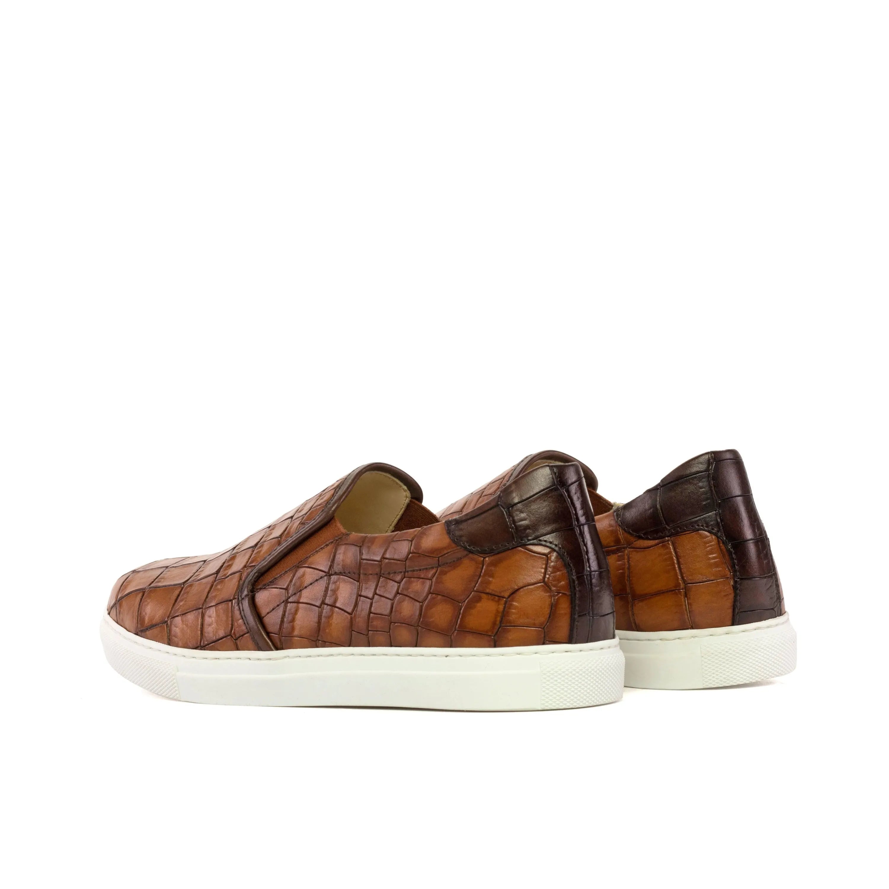 Brown painted croco Nino slip on sneakers featuring a crocodile-patterned design