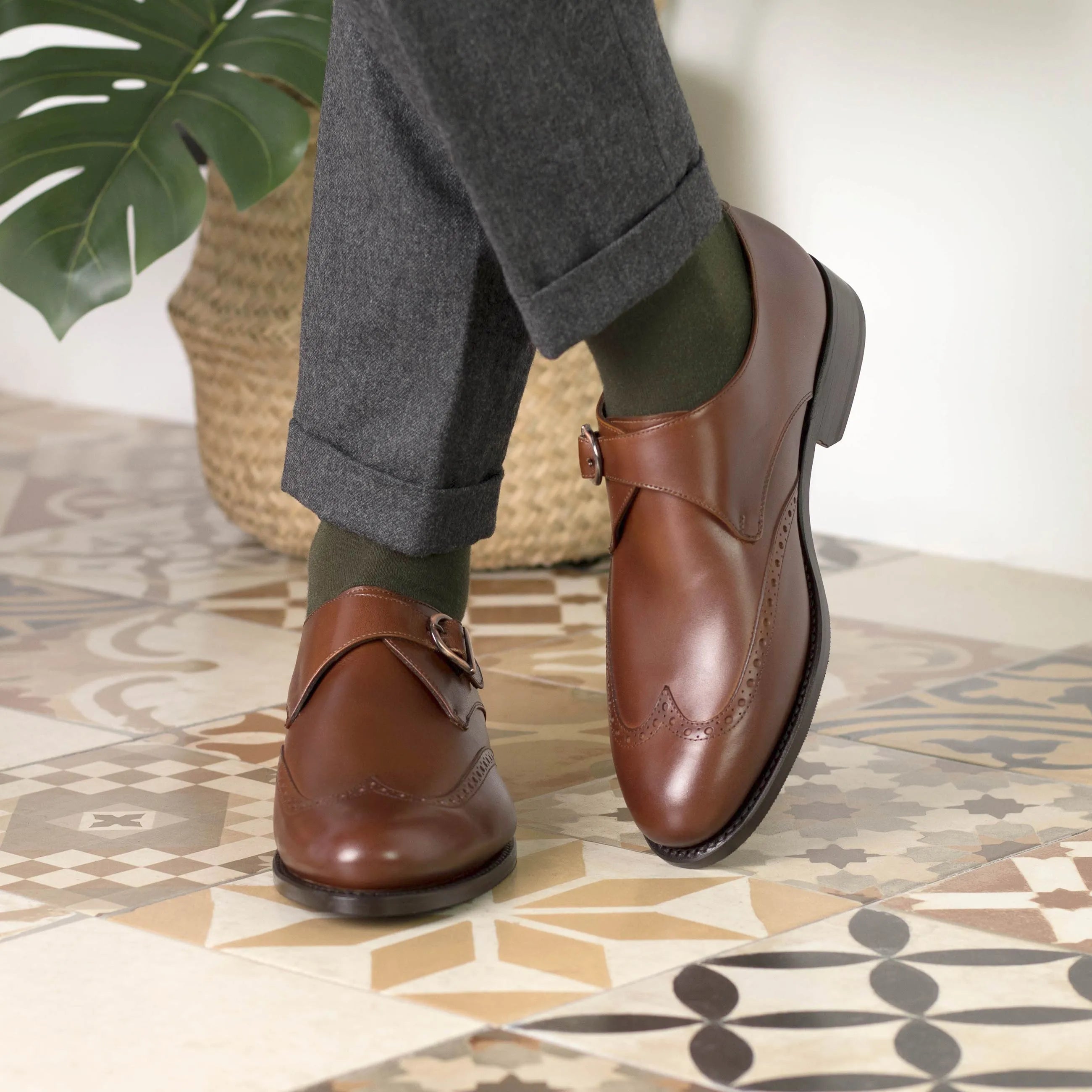 Brown leather monk strap shoes from the Noble Single Monk collection for fast lane elegance