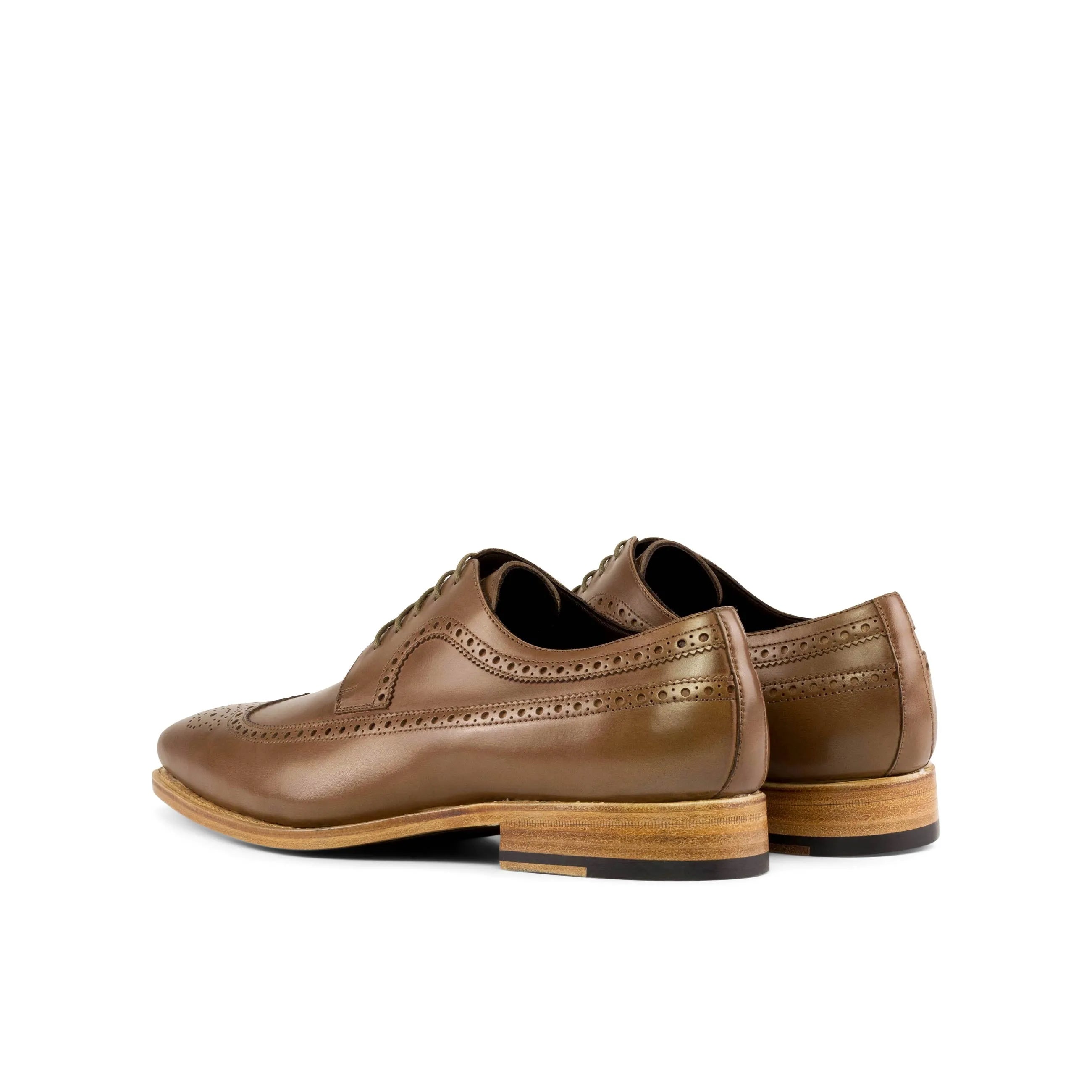 Brown leather Norman Longwing Blucher shoes featuring classic wingtip design