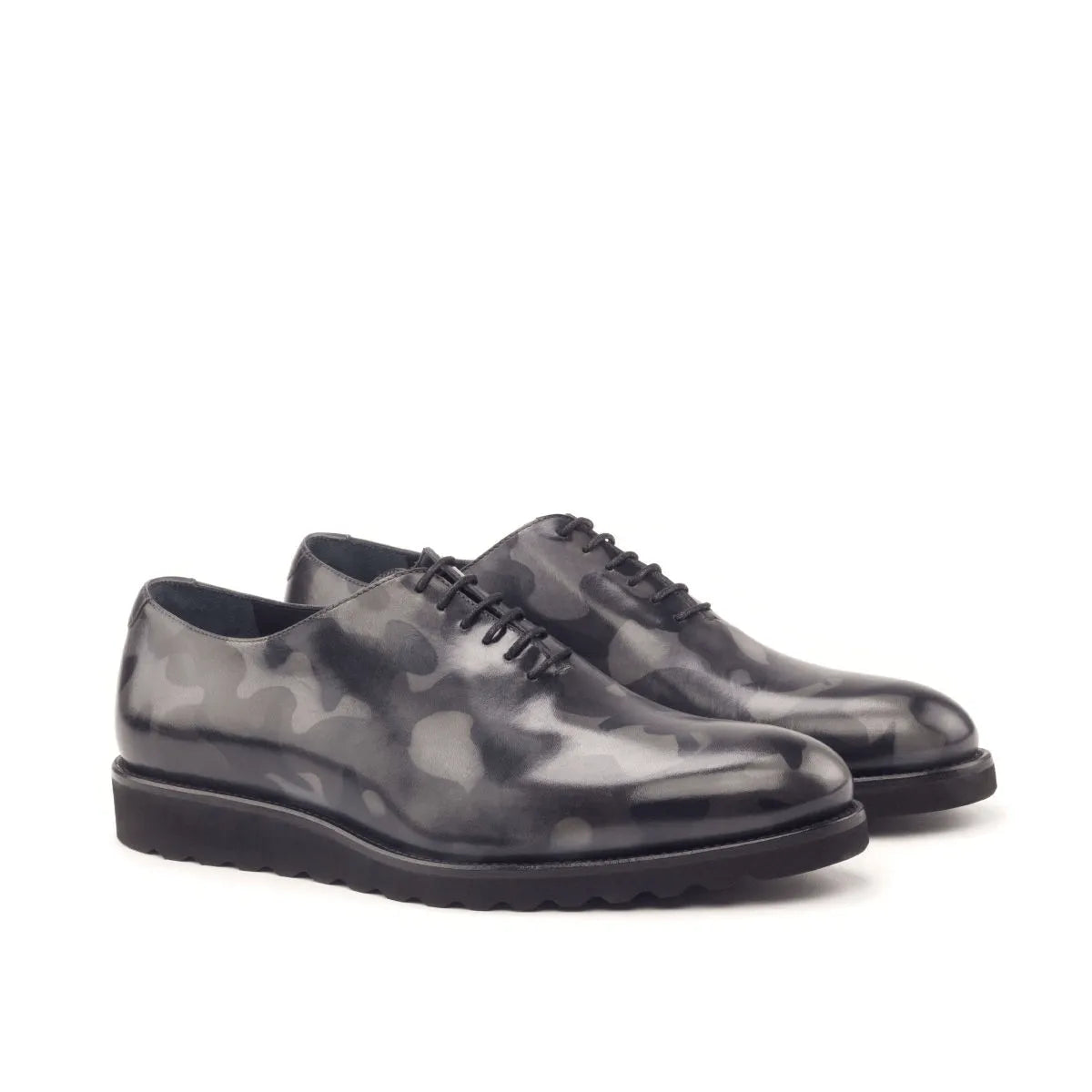 Camouflage patterned leather dress shoes, Obama whole cut patina style, stylish patina shoes