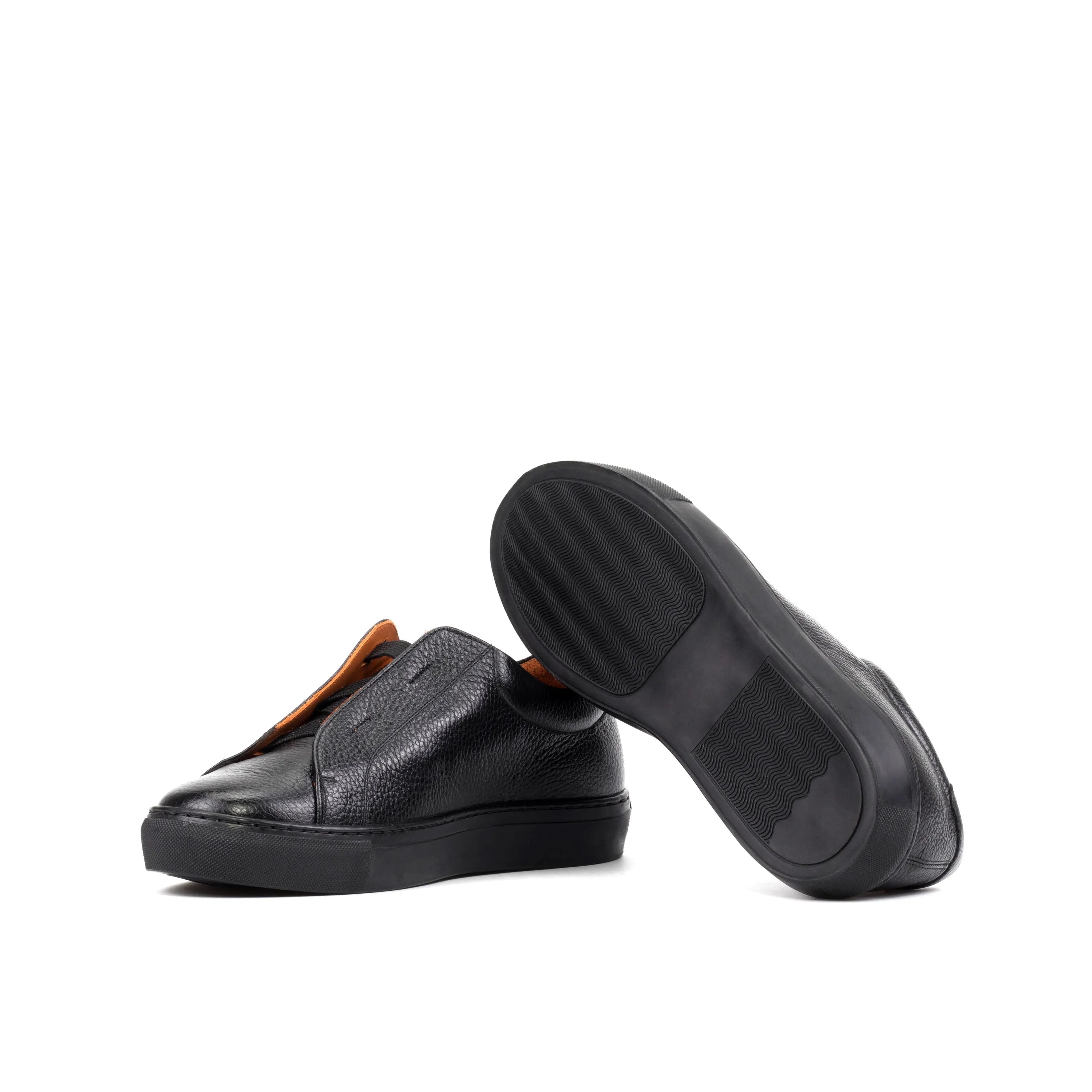 Black leather slip-on sneakers in Ordogan Laceless Sneaker II style for effortless comfort