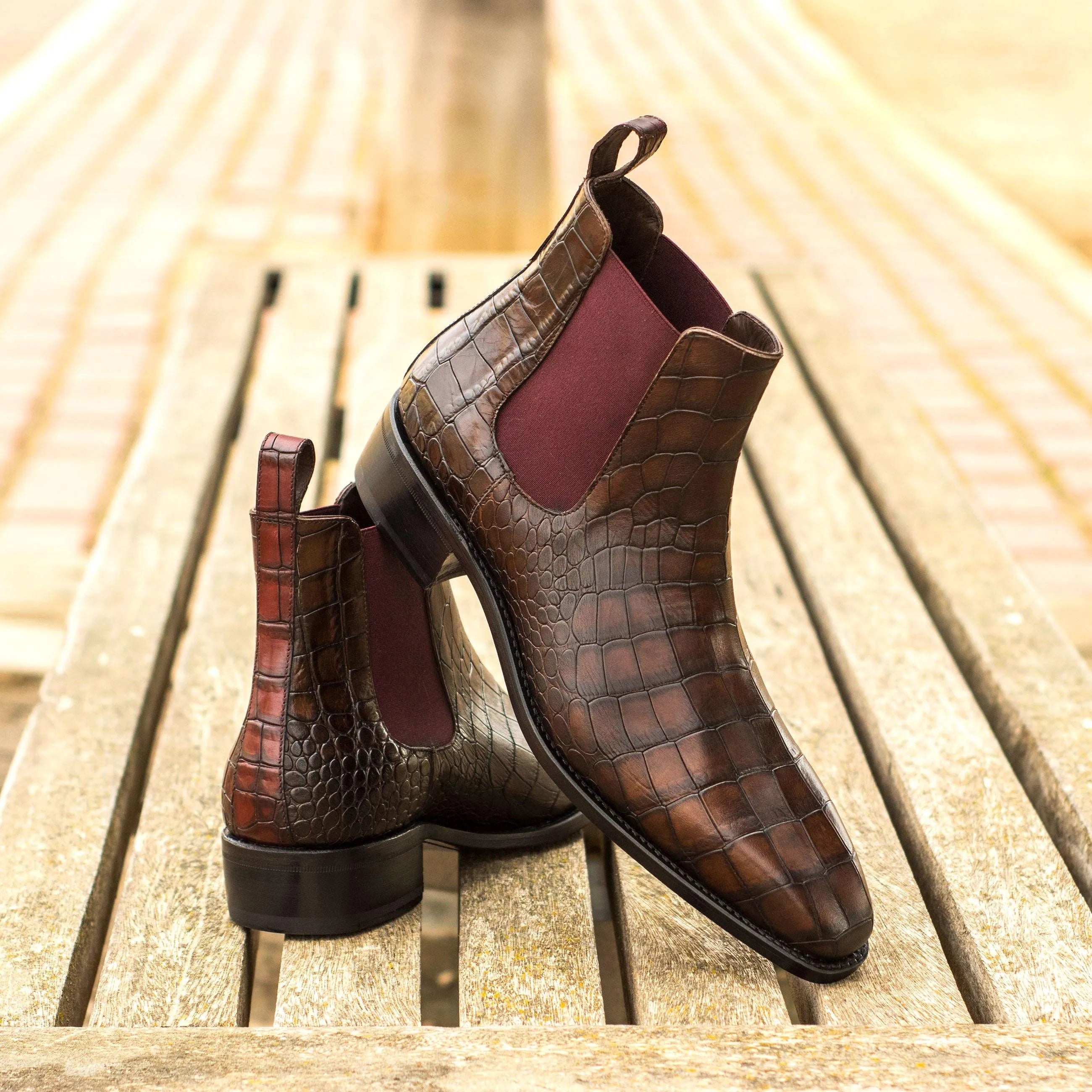 Brown crocodile-patterned leather Oscar Chelsea Boots for a stylish and modern look