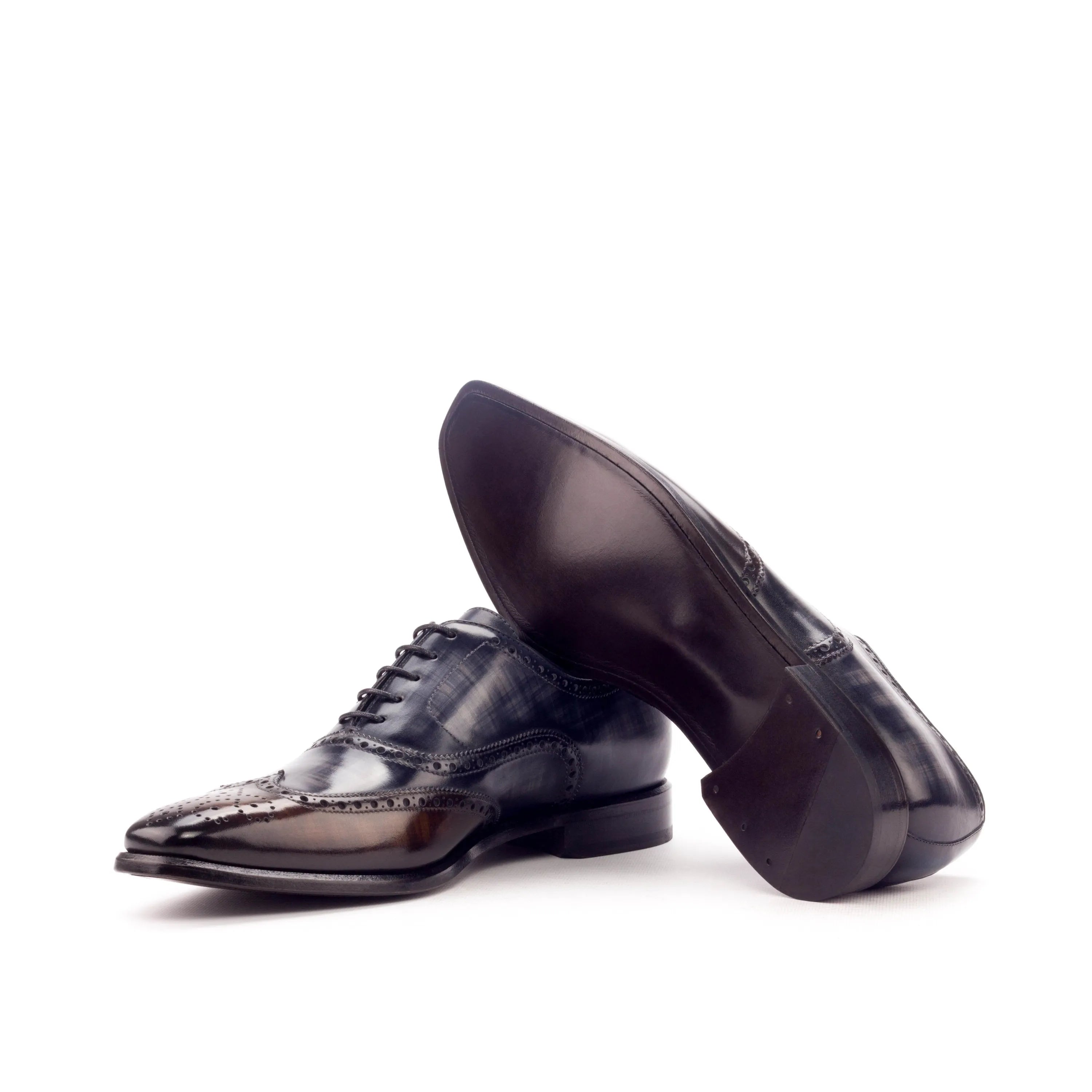 Owens Full Brogue Patina leather dress shoes showcasing a rich crust patina finish