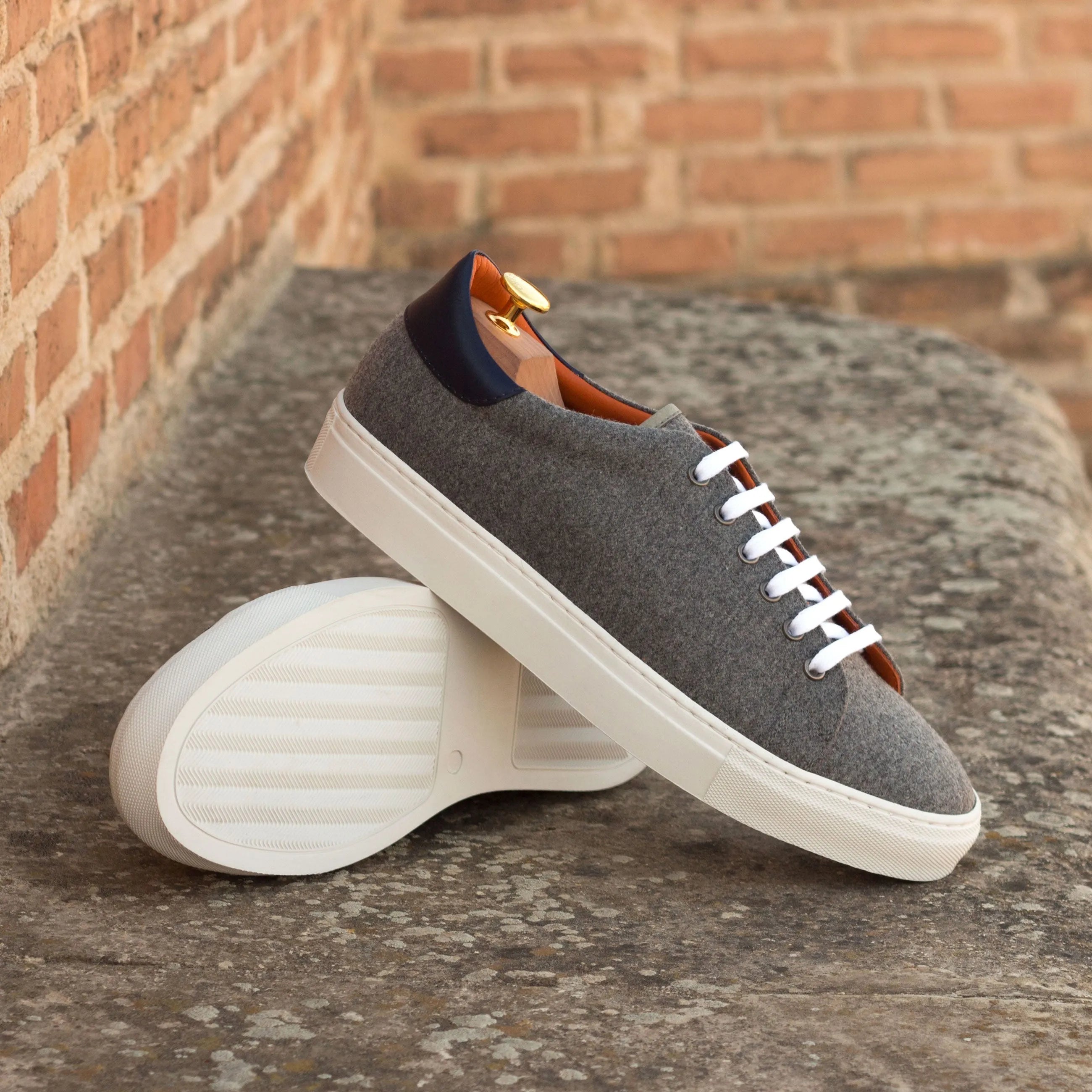Gray wool Paldo Trainer Sneakers II with stylish white soles for modern footwear enthusiasts