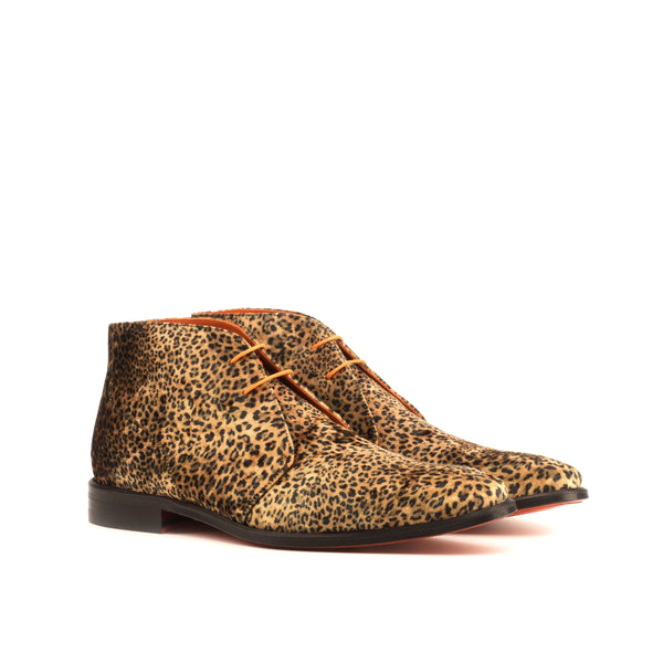 Pardo Chukka boots in leopard print with brown laces and leather sole