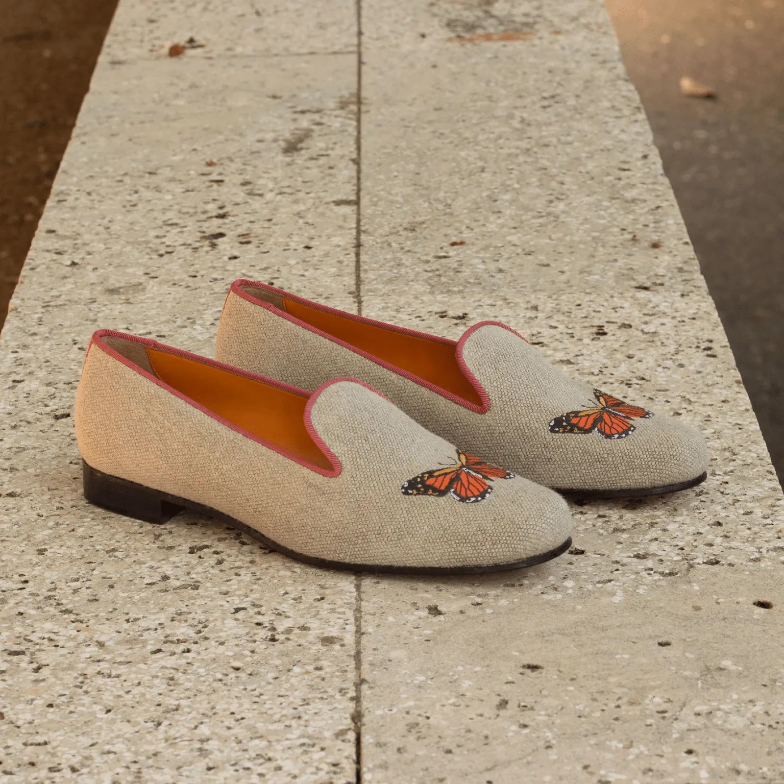 Butterfly-embroidered linen loafers from the Parks Audrey Slipper collection