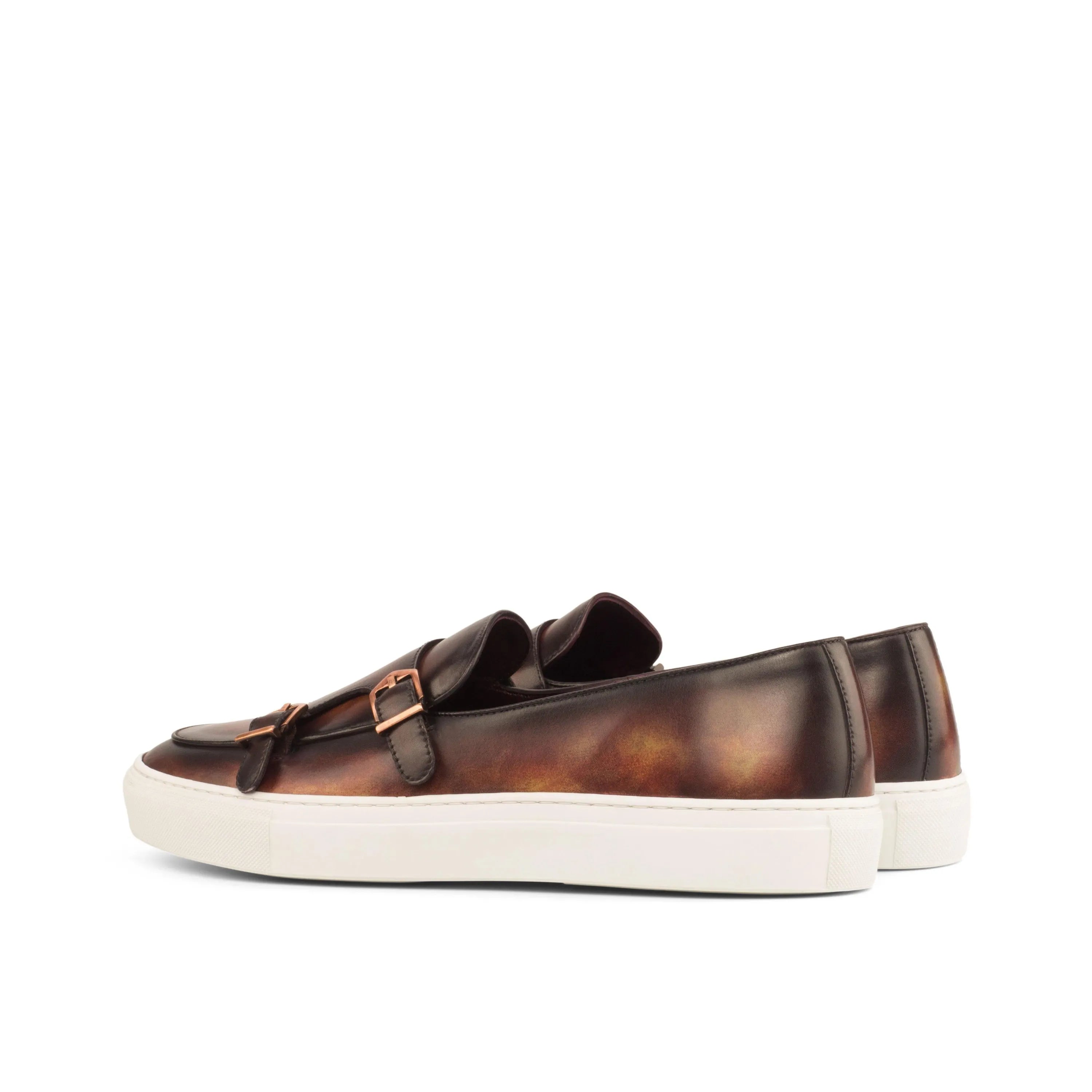 Brown leather Patina Monk Sneaker II featuring a stylish double monk strap design