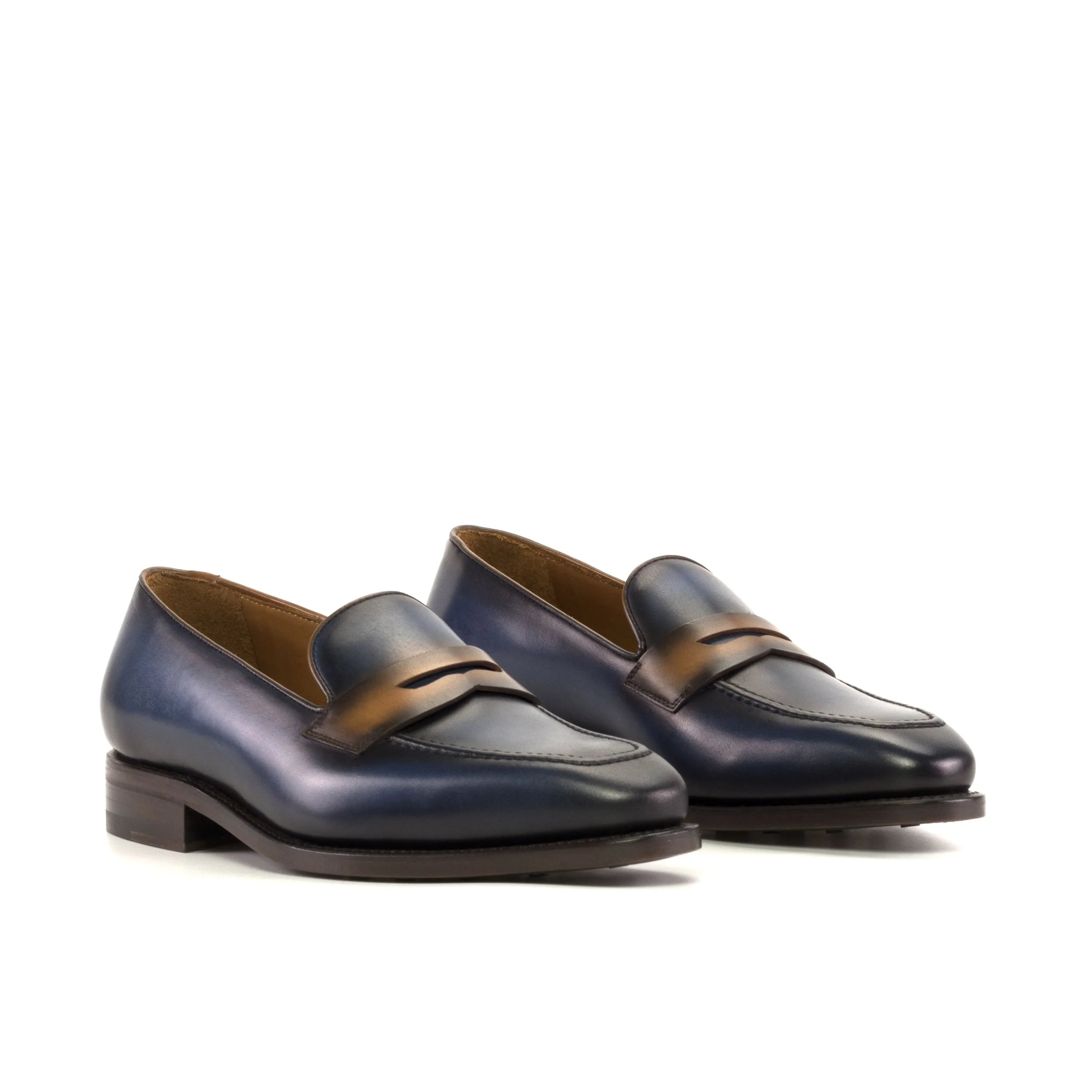 Blue leather Paule Loafers, luxury bespoke shoes for men crafted from painted calf