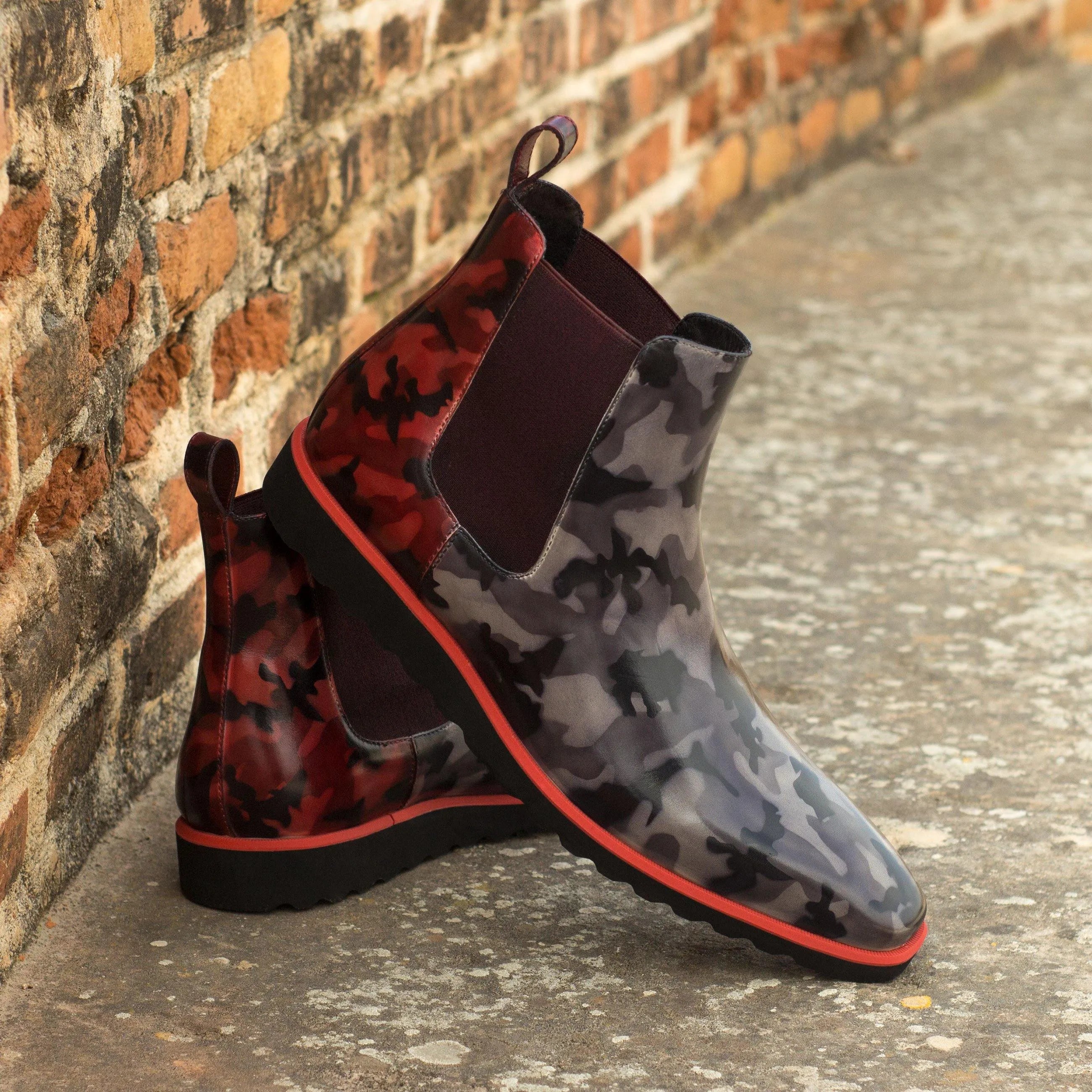 Camo-patterned Chelsea Boots from the Perez Camo Chelsea collection for stylish footwear
