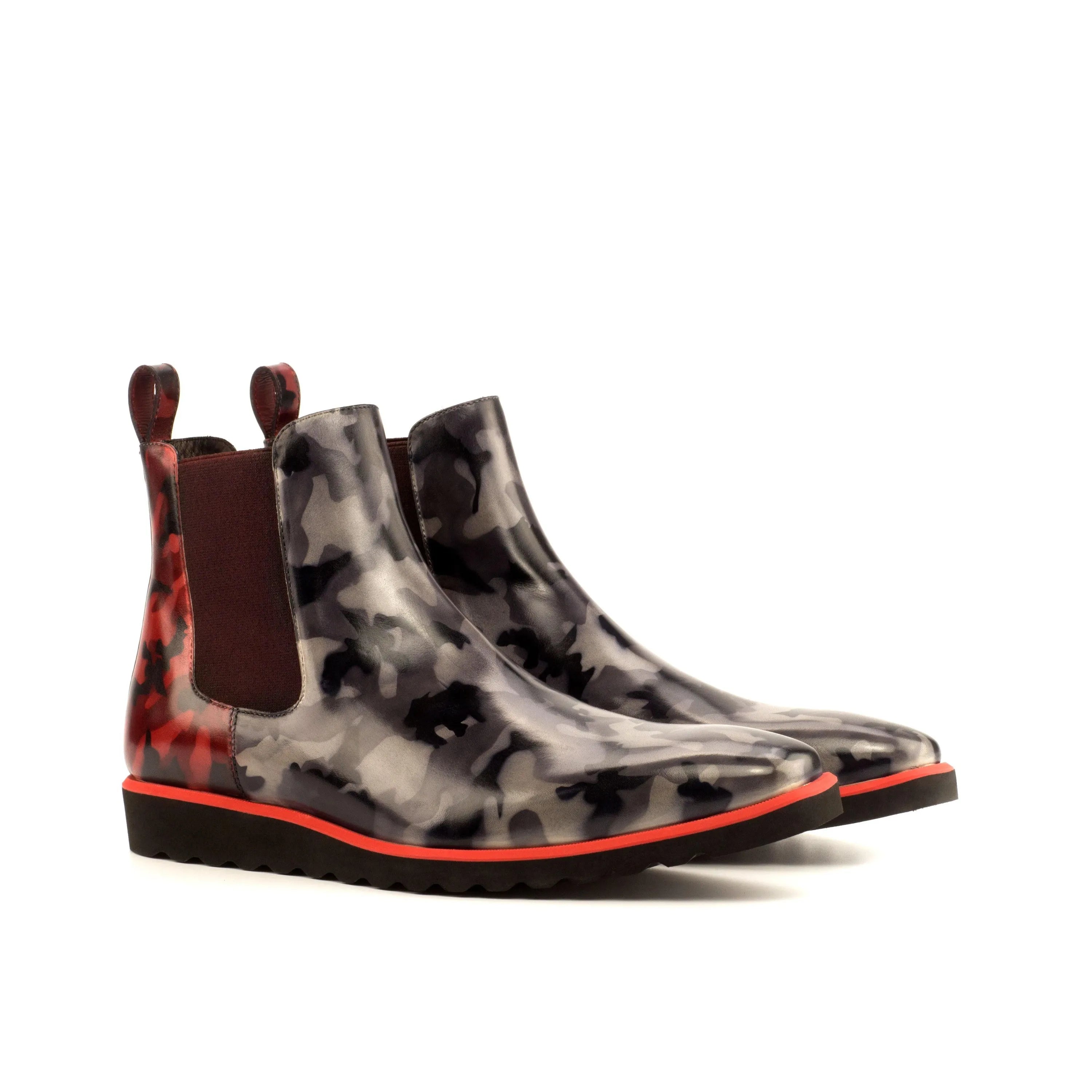 Stylish Perez Camo Chelsea Boots II featuring a unique camo patina design