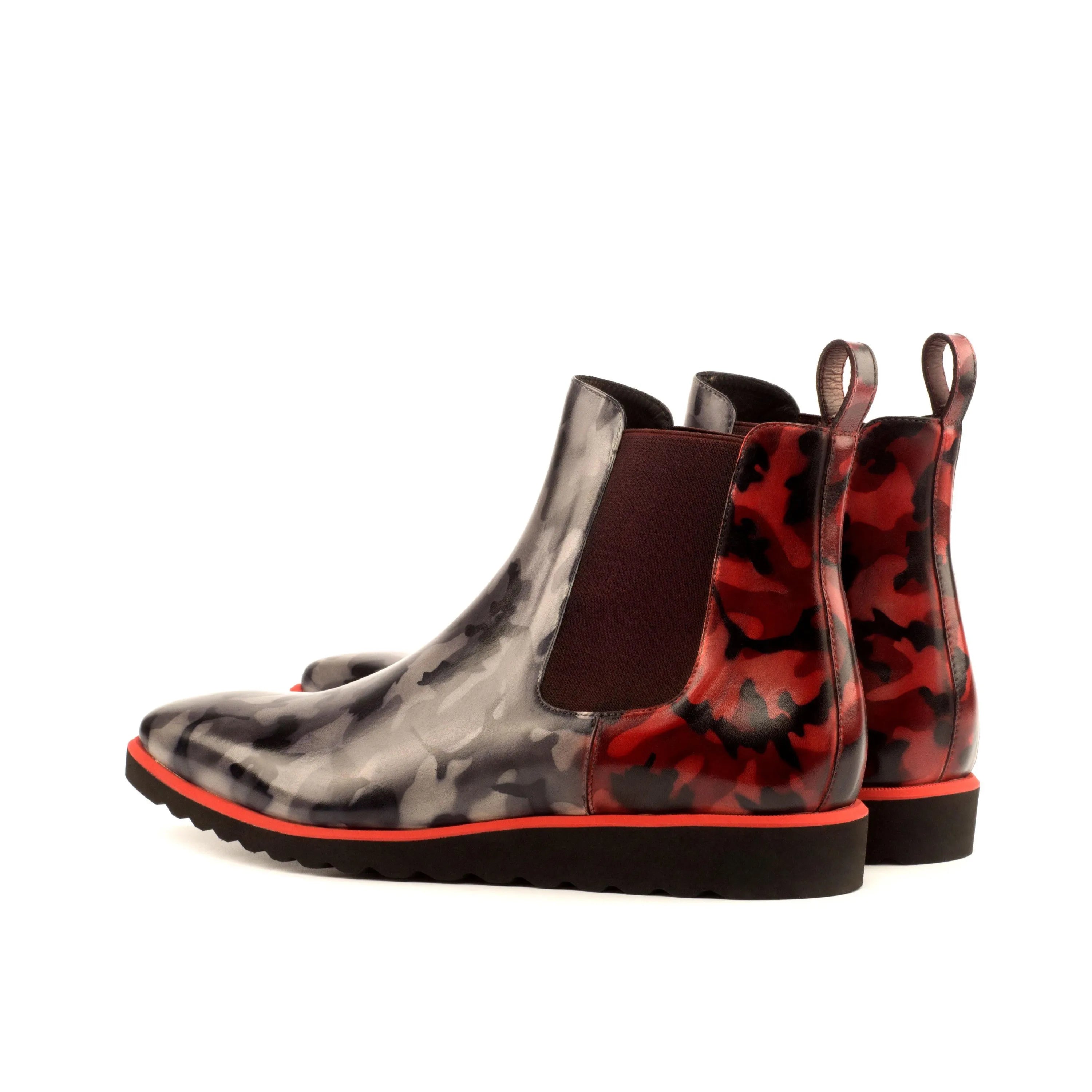 Two-toned camouflage Chelsea boots, showcasing the stylish Perez Camo Chelsea design