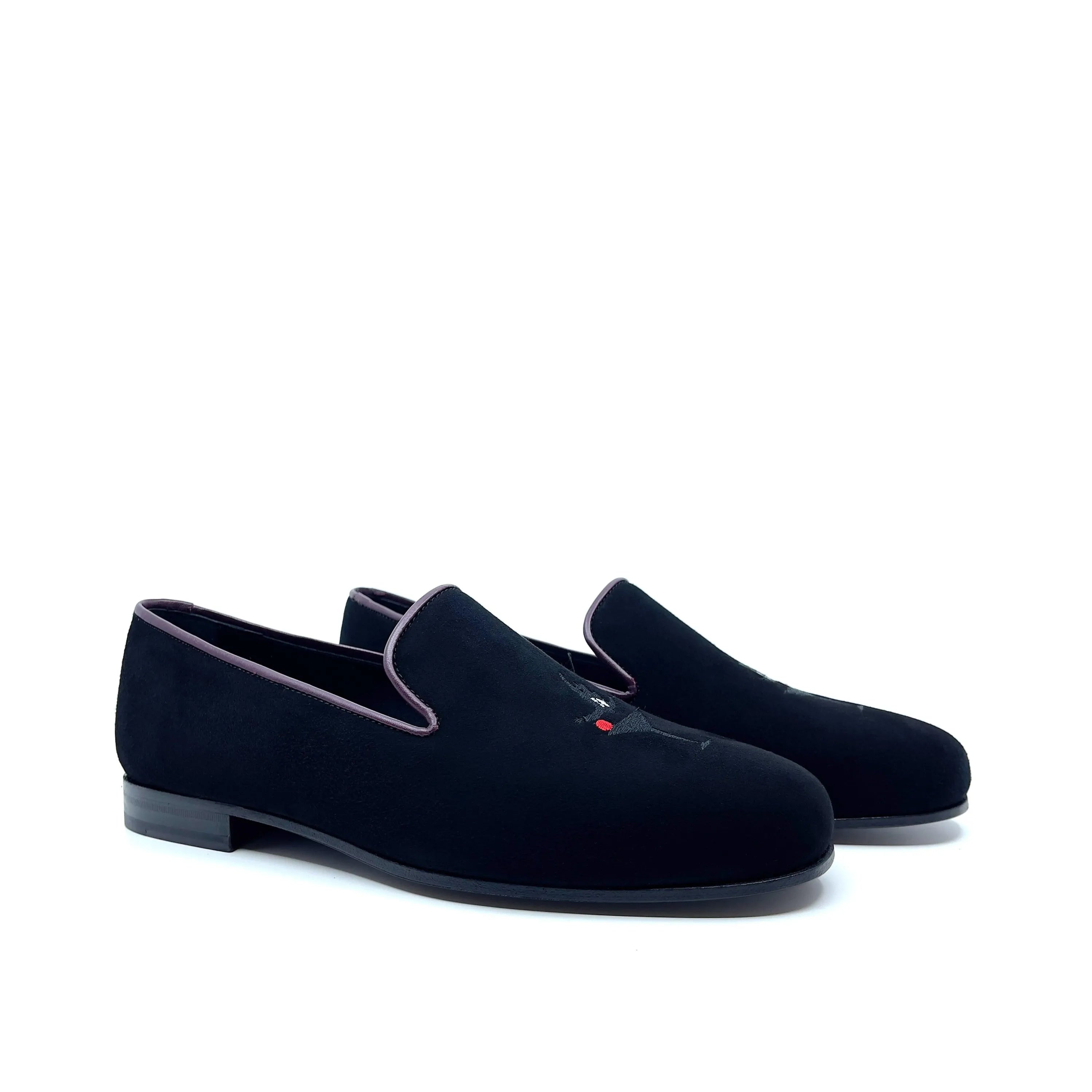 Pair of black velvet loafers from the Pete Wellington Slipon collection
