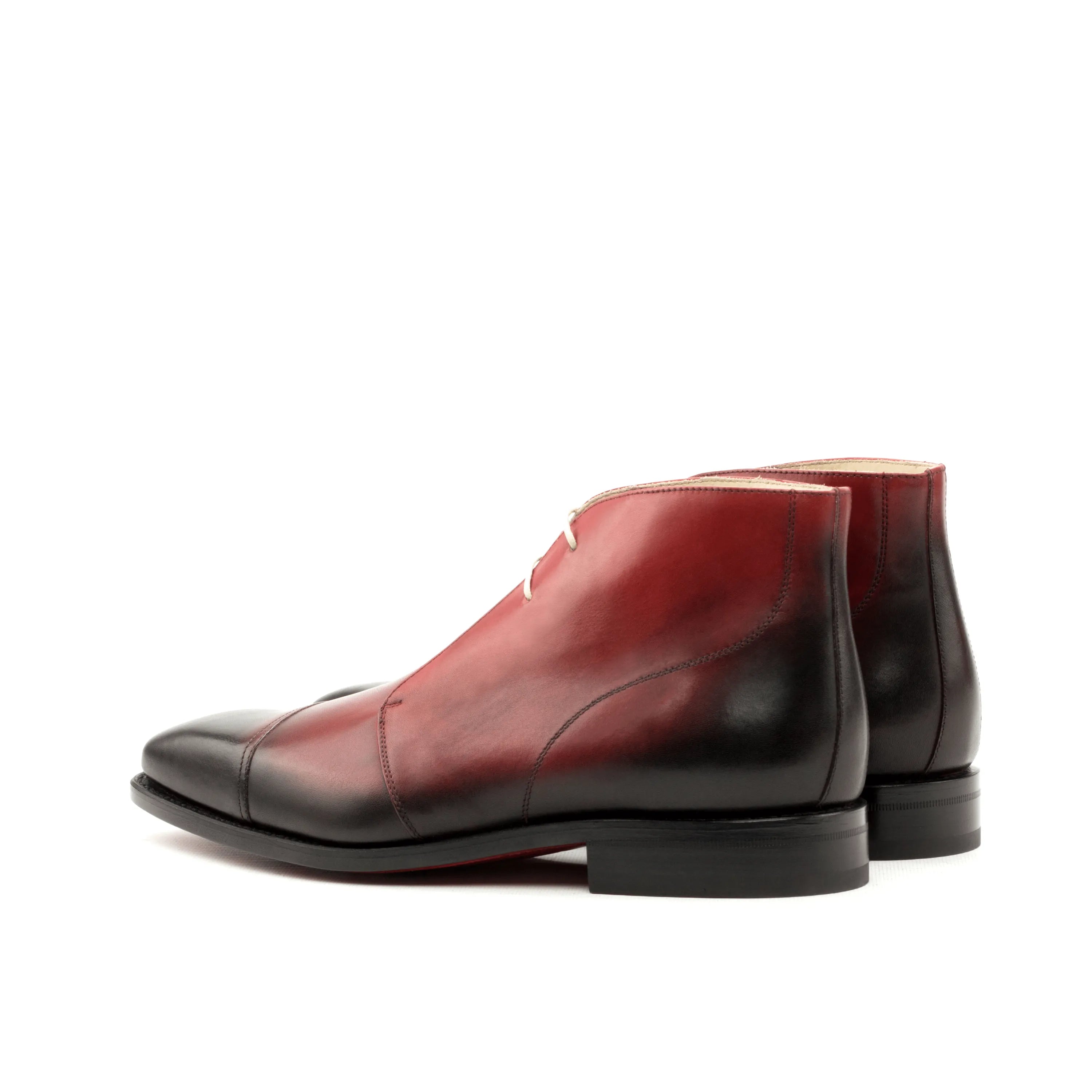 Burgundy leather cap-toe Philo Chukkas, luxury bespoke shoes for men